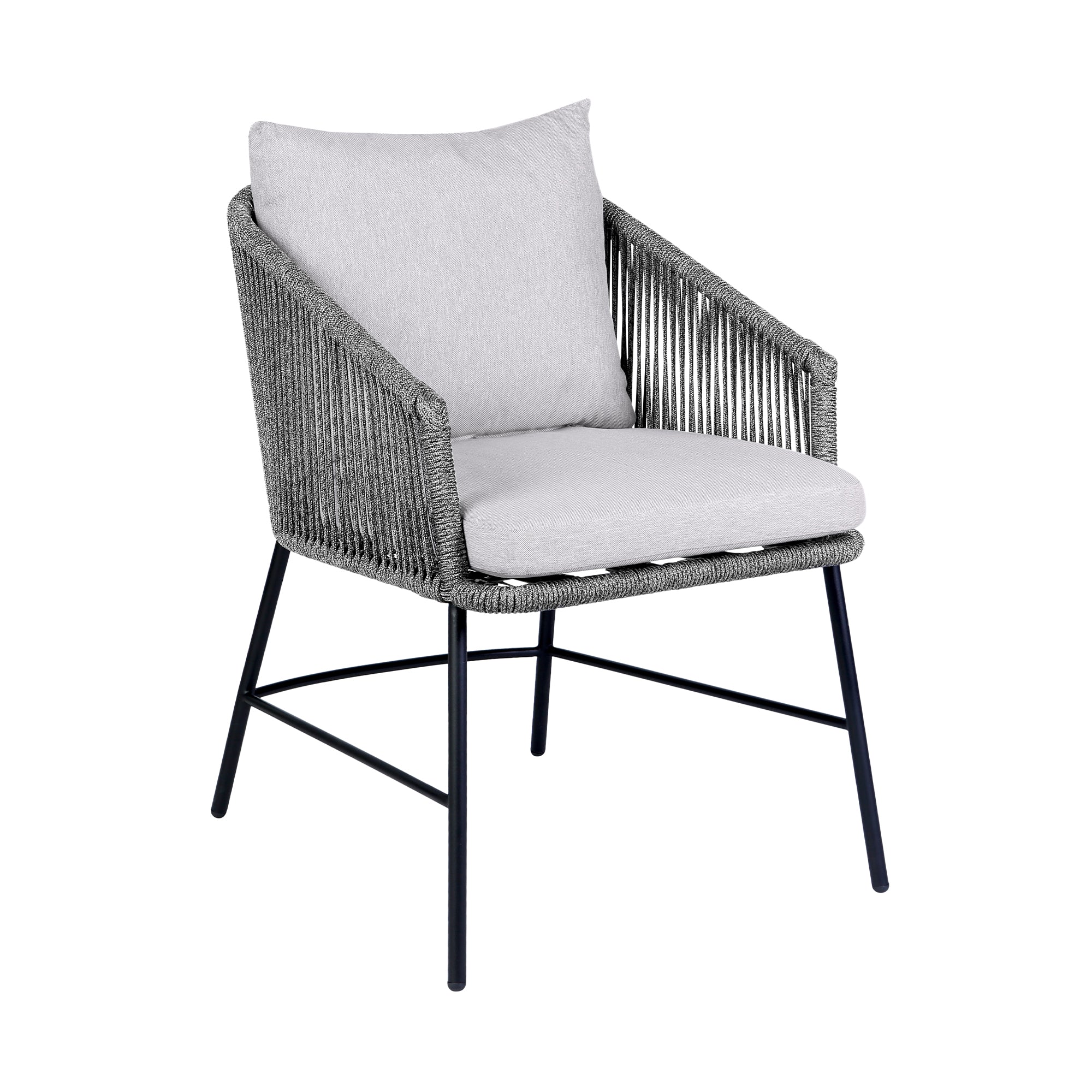 Calica Outdoor Patio Dining Chair in Black Metal and Grey Rope By Armen Living - Image 2