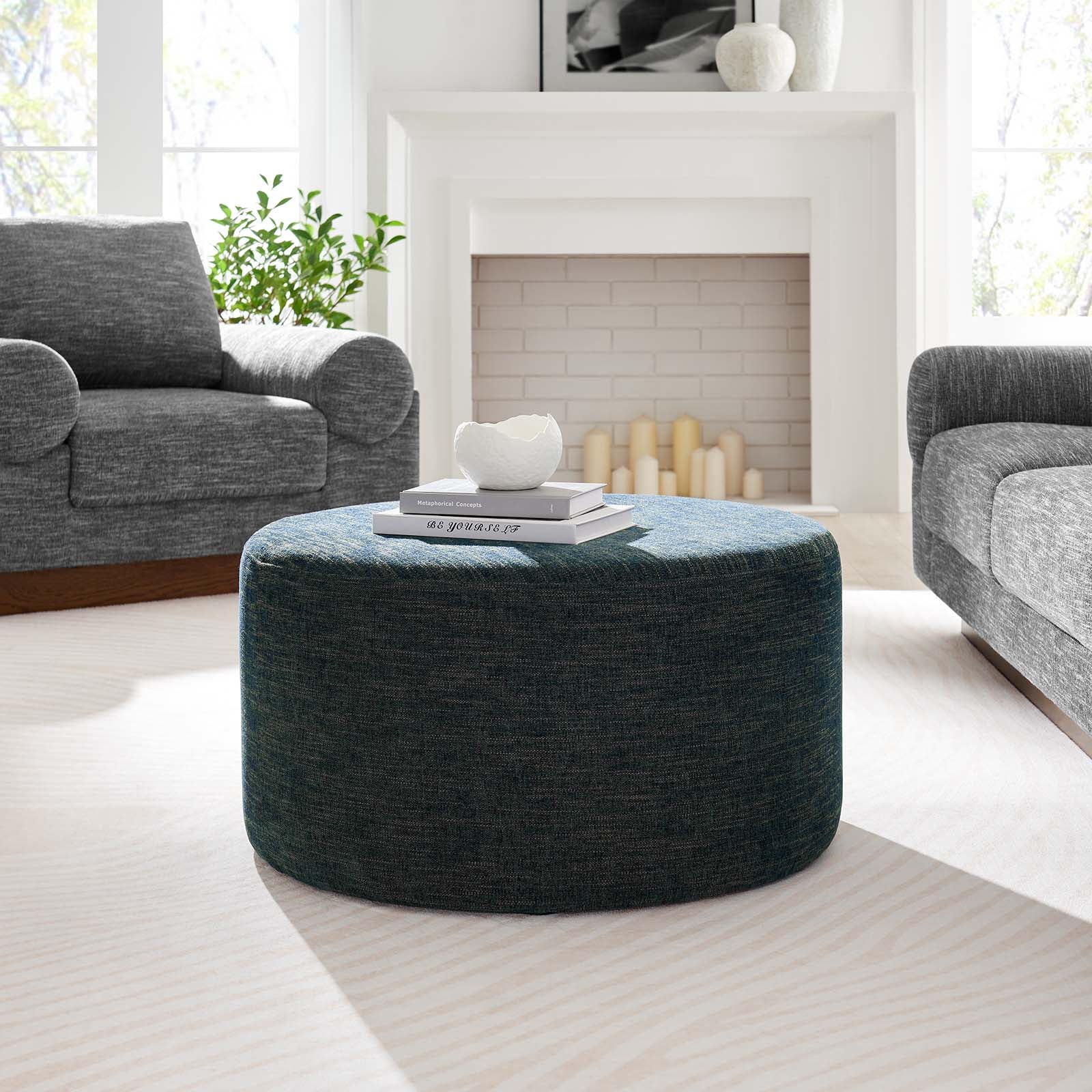 Callum Large 29" Round Woven Heathered Fabric Upholstered Ottoman By Modway - EEI-6647