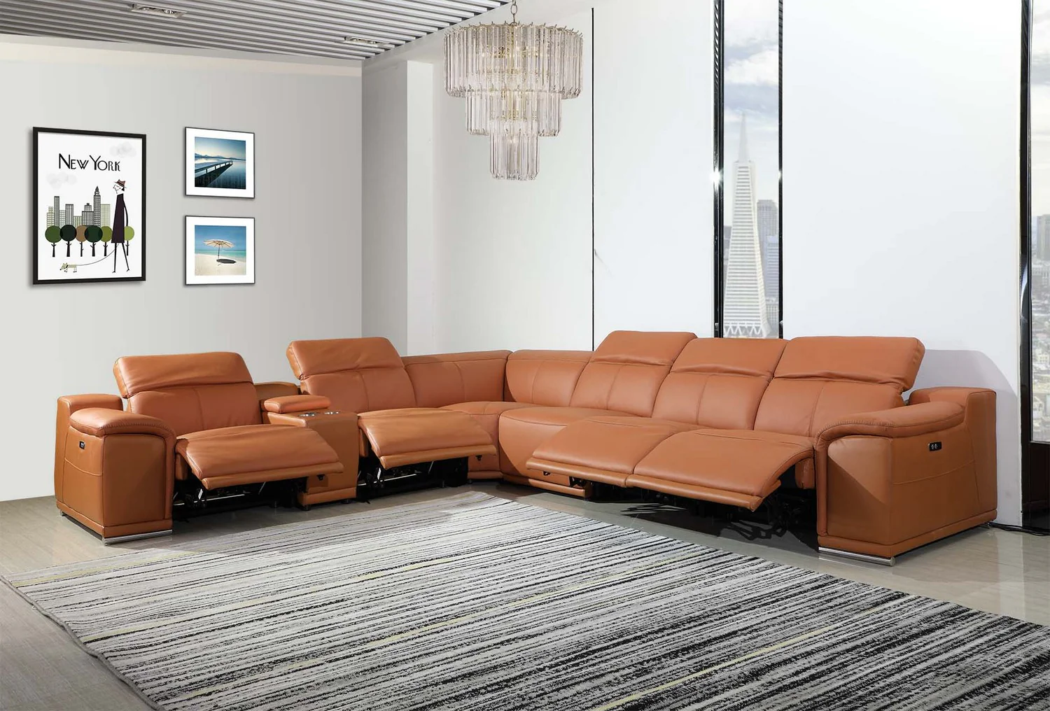 Camel Power Reclining 7PC Sectional By Homeroots - 366353