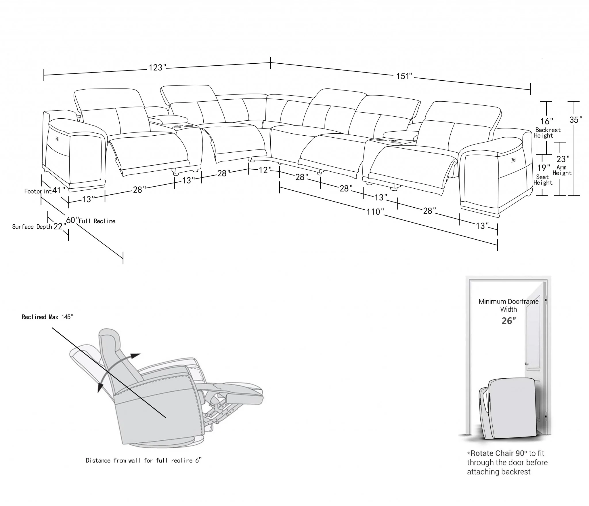 Camel Power Reclining 8PC Sectional By Homeroots - 366354 - Image 5