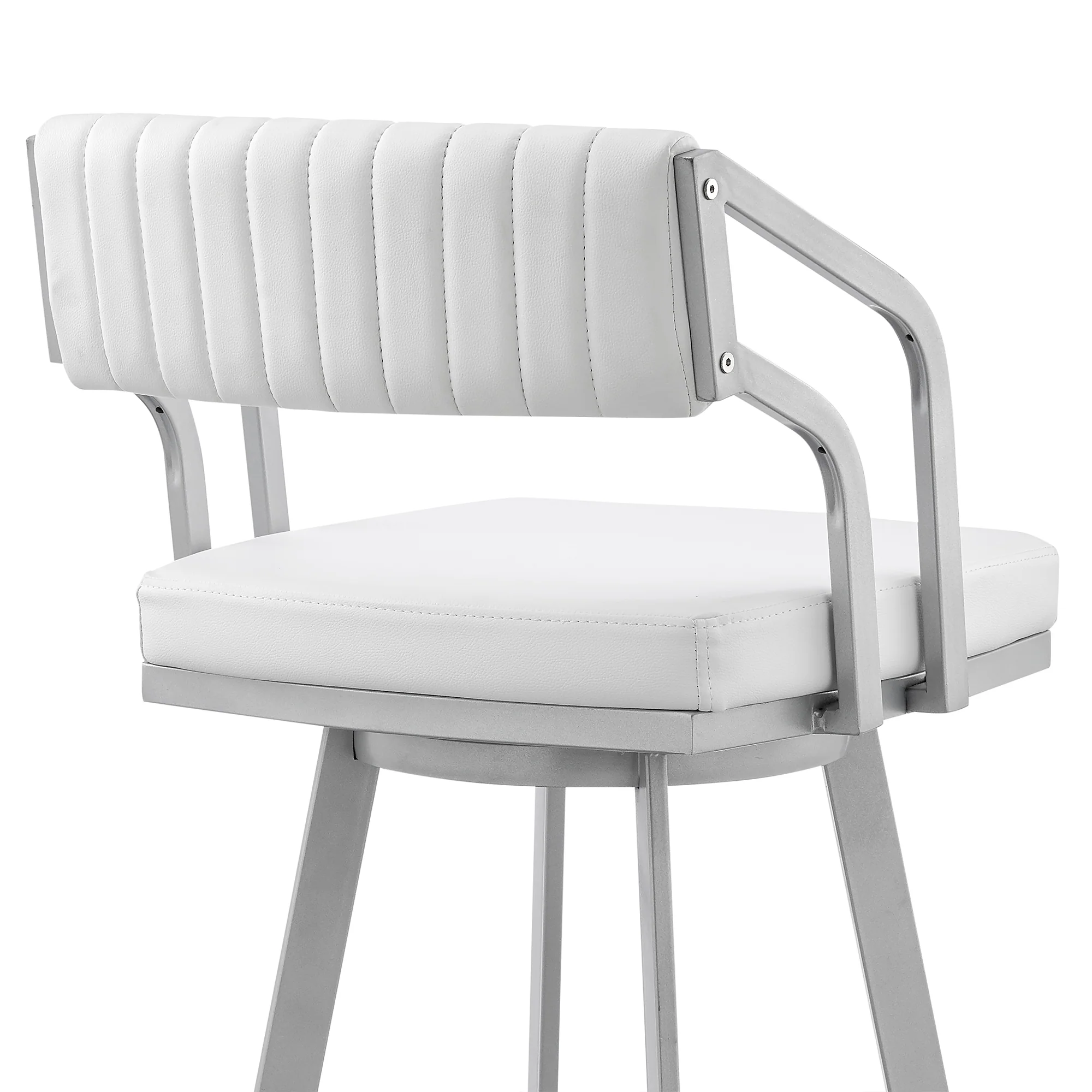 Capri 30" Swivel White Faux Leather and Silver Metal Bar Stool By Armen Living - Image 10