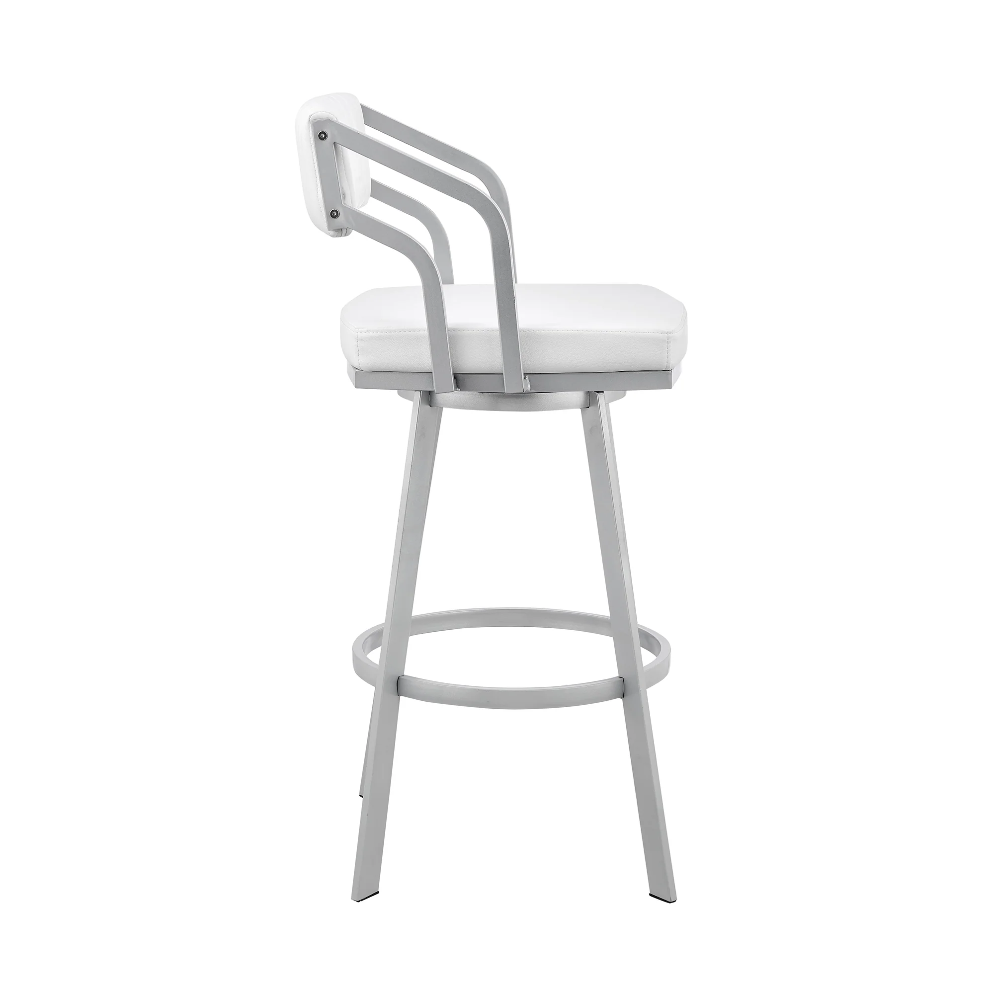 Capri 30" Swivel White Faux Leather and Silver Metal Bar Stool By Armen Living - Image 4