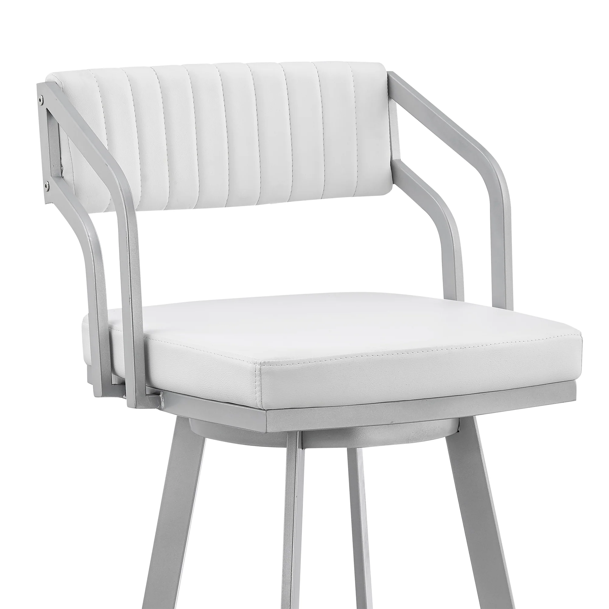 Capri 30" Swivel White Faux Leather and Silver Metal Bar Stool By Armen Living - Image 7