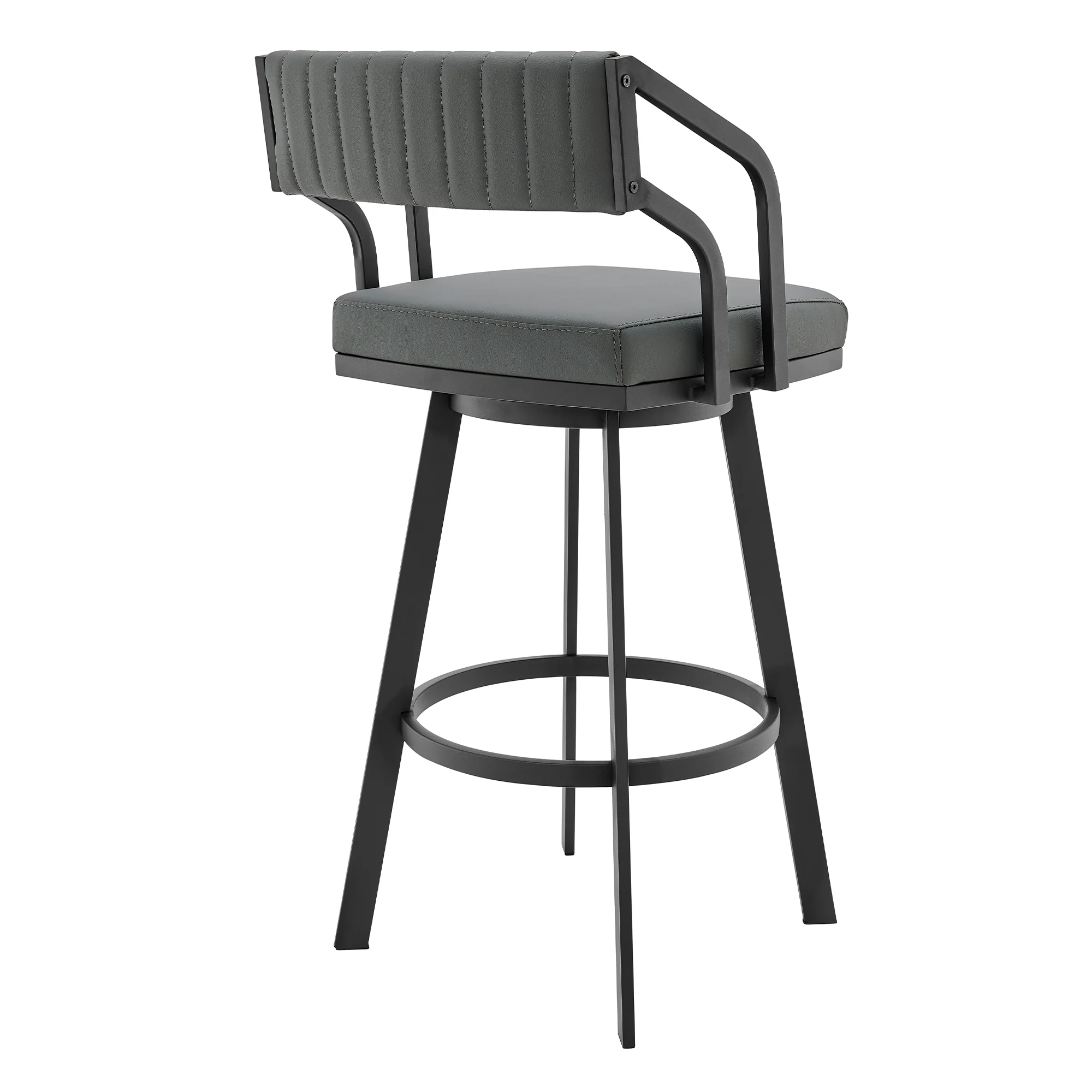 Capri Swivel Modern Black Metal and Slate Gray Faux Leather Bar and Counter Stool By Armen Living - Image 4