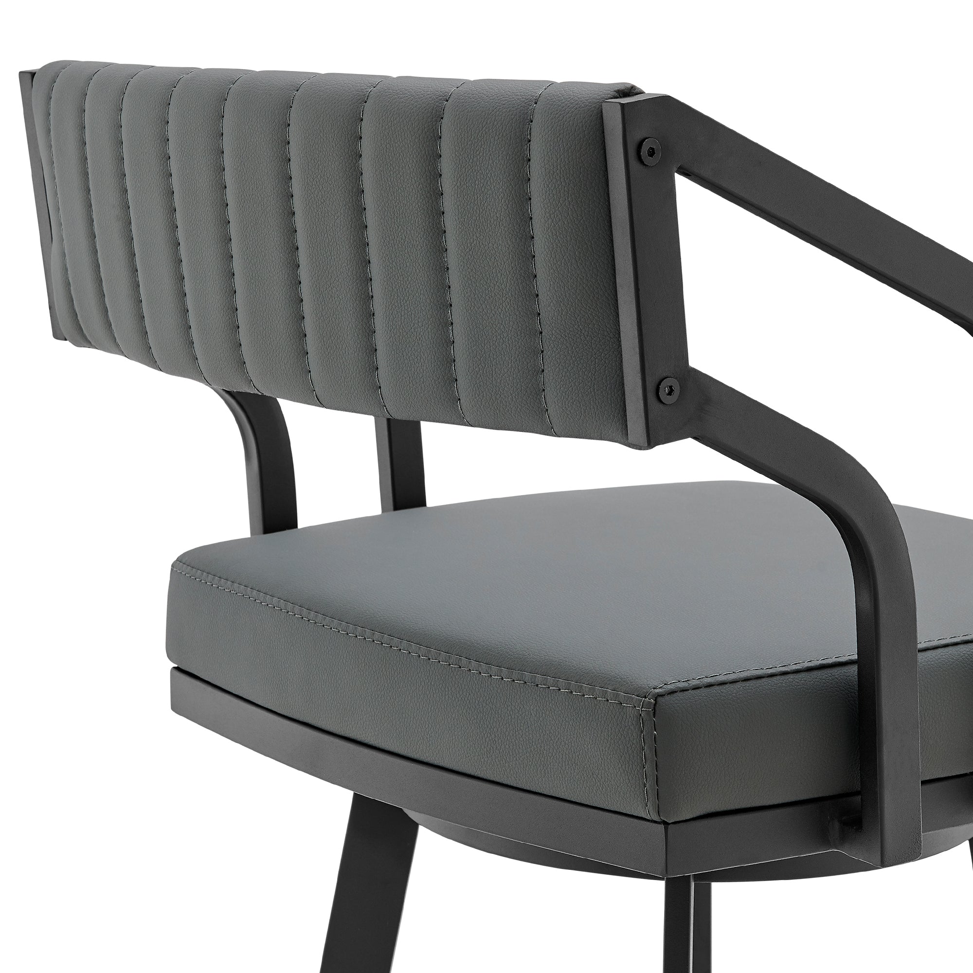 Capri Swivel Modern Black Metal and Slate Gray Faux Leather Bar and Counter Stool By Armen Living - Image 6