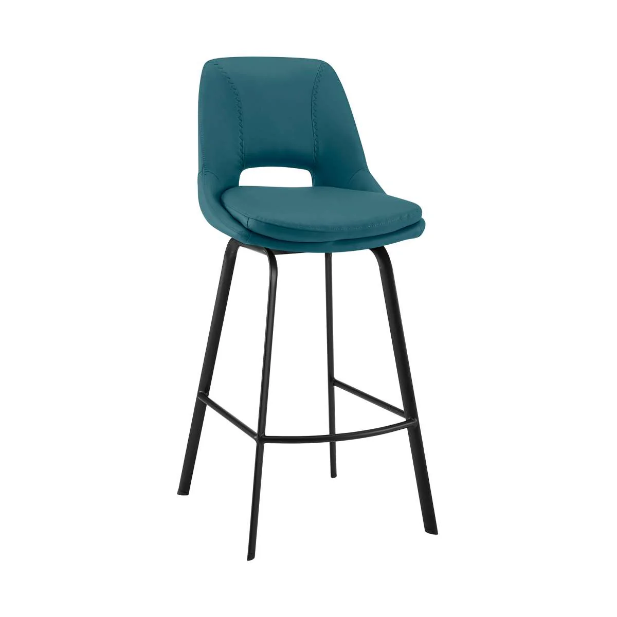 Carise Blue Faux Leather and Black Metal Swivel 26" Counter Stool By Armen Living