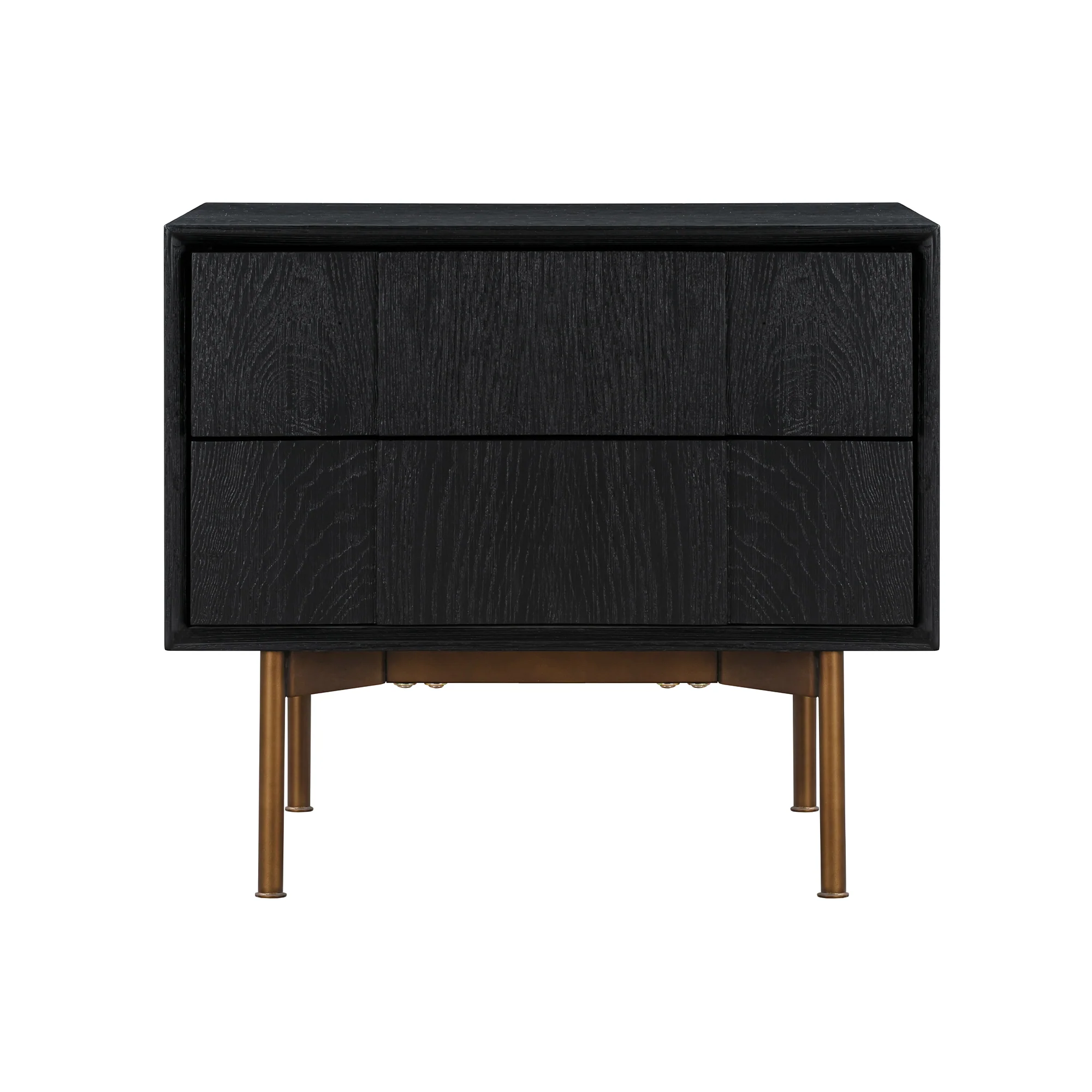 Carnaby 2 Drawer Nightstand in Black Brushed Oak and Bronze By Armen Living - Image 2