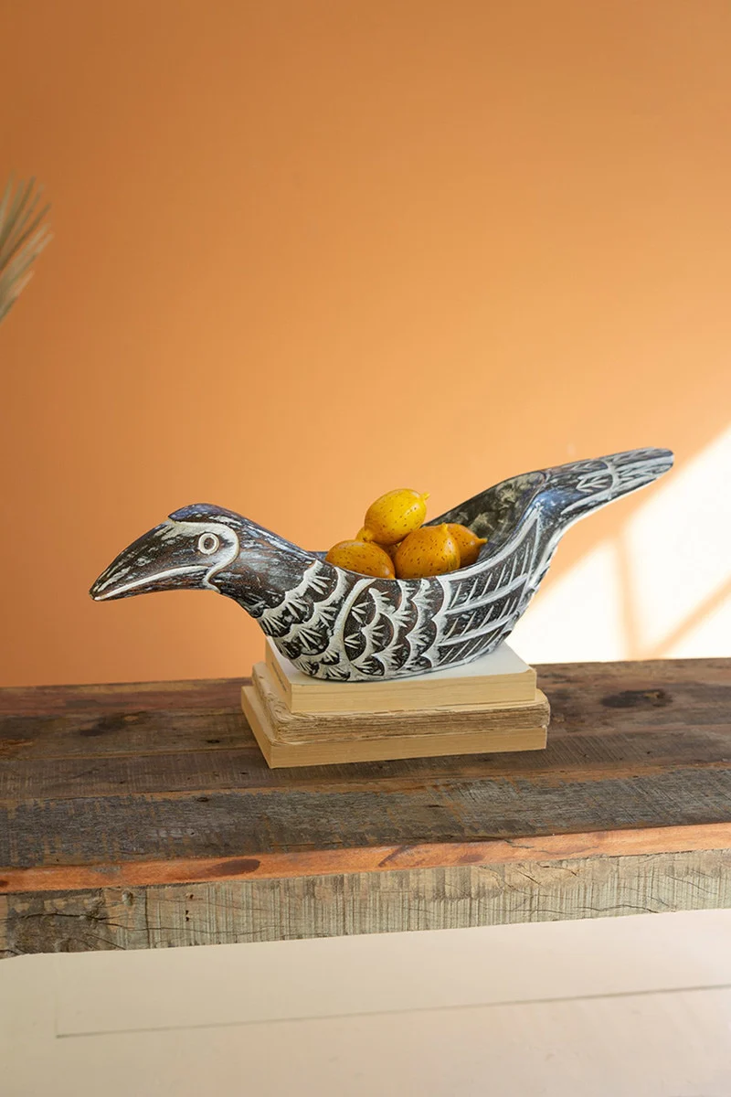 Carved Wooden Bird Bowl (Min 2) By Kalalou - Image 3