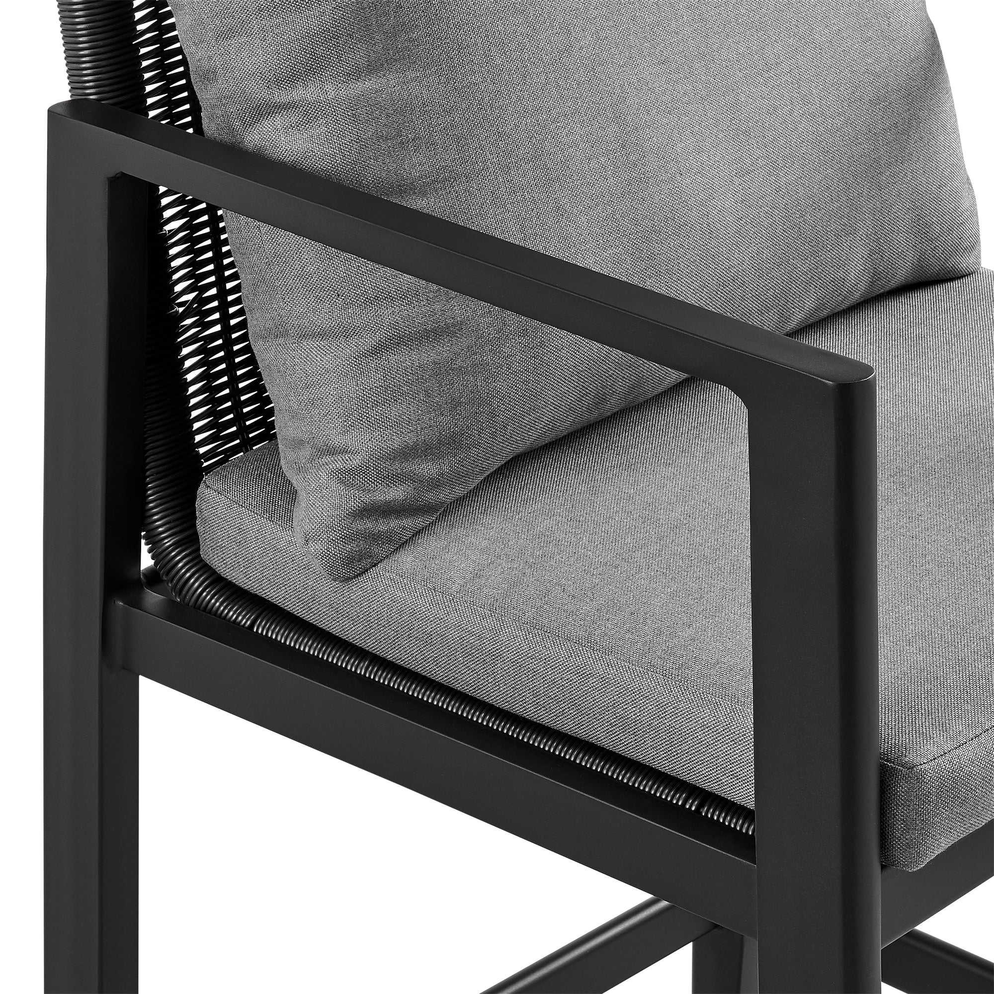 Cayman Outdoor Patio 5-Piece Bar Table Set in Aluminum with Gray Cushions By Armen Living - Image 7