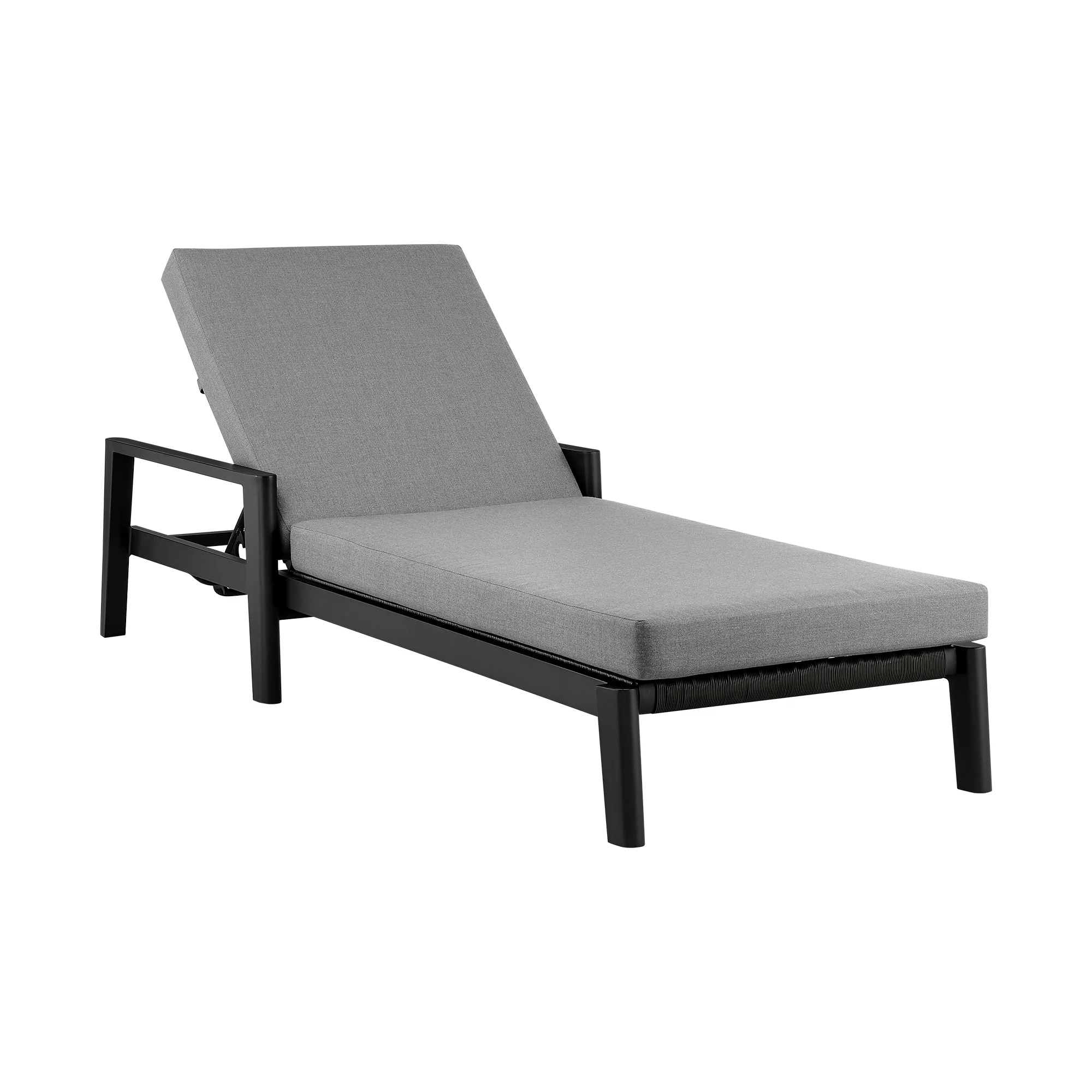 Cayman Outdoor Patio Adjustable Chaise Lounge Chair in Aluminum with Gray Cushions By Armen Living - Image 2