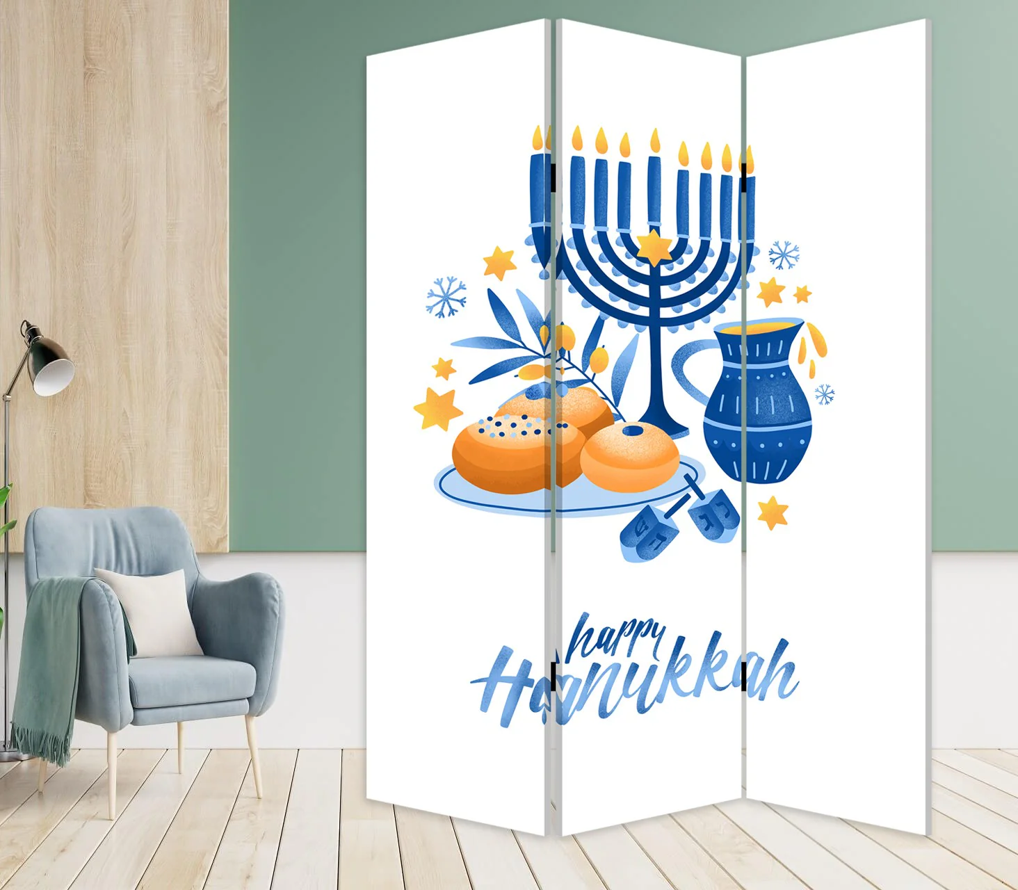 Celebratory Hanukkah Three Panel Room Divider Screen By Homeroots
