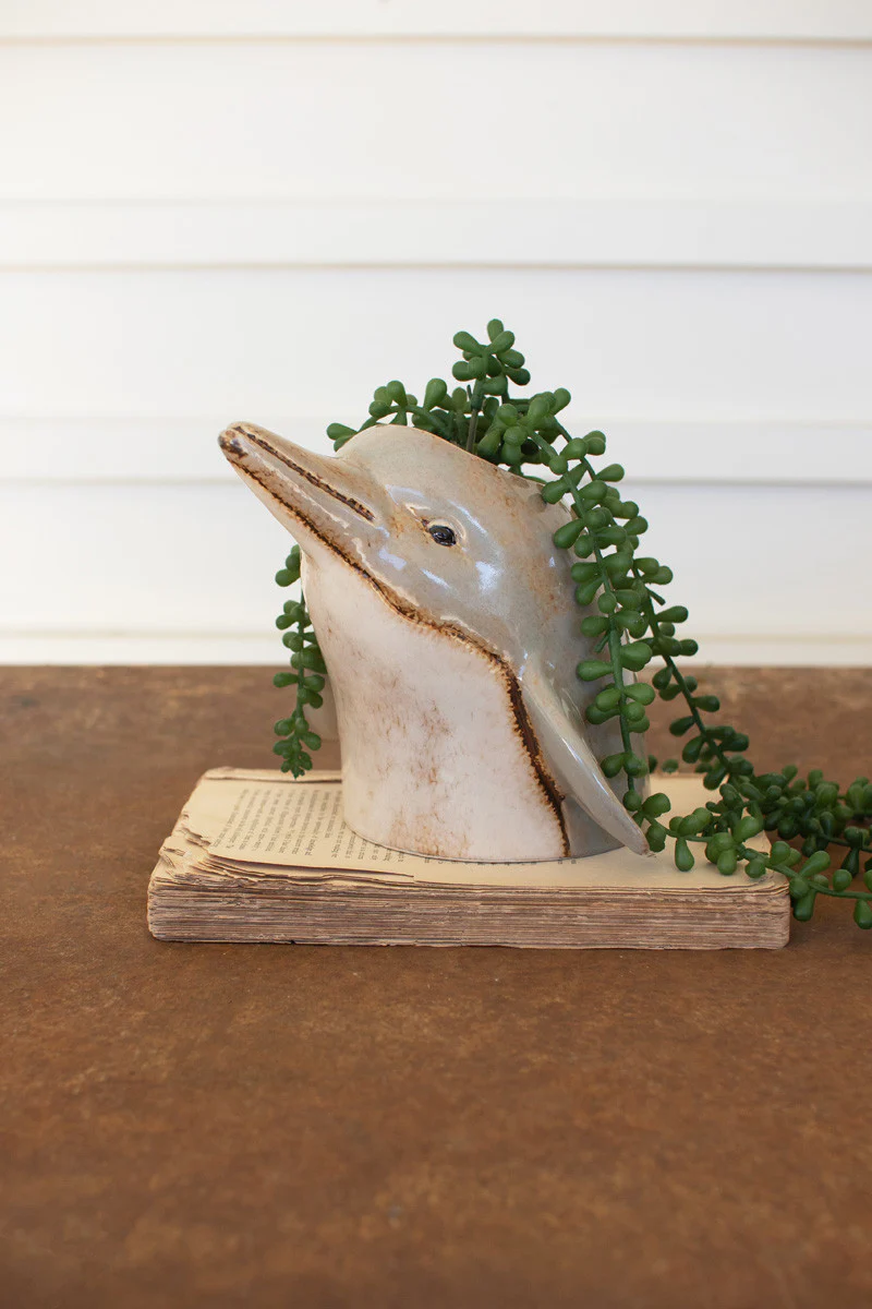 Ceramic Dolphin Planter (Min 2) By Kalalou