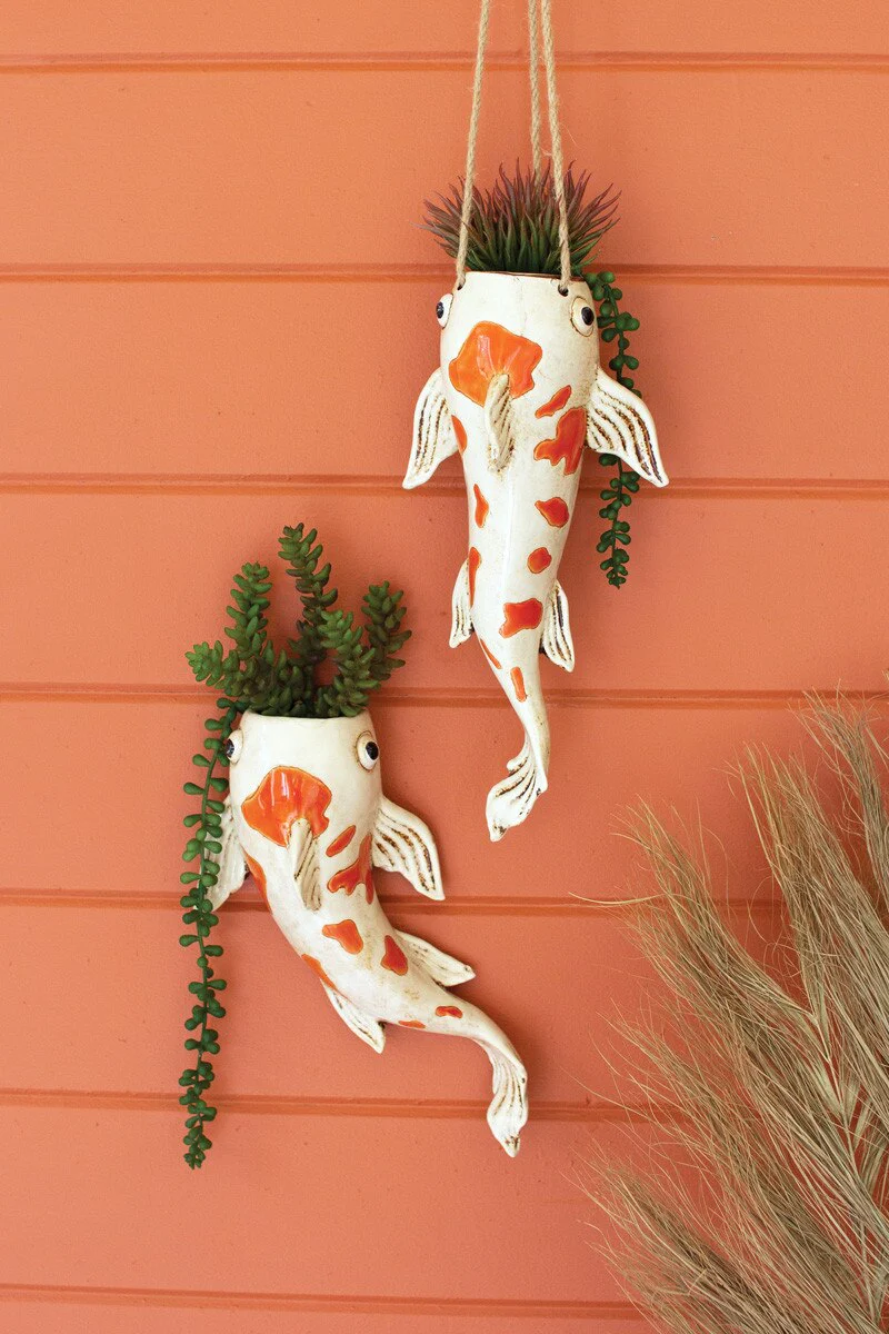 Ceramic Koi Fish Hanging Planter By Kalalou - Image 2