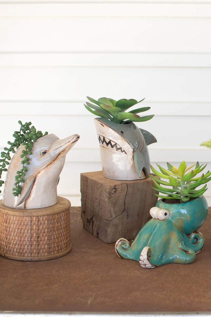 Ceramic Shark Planter (Min 2) By Kalalou - Image 3