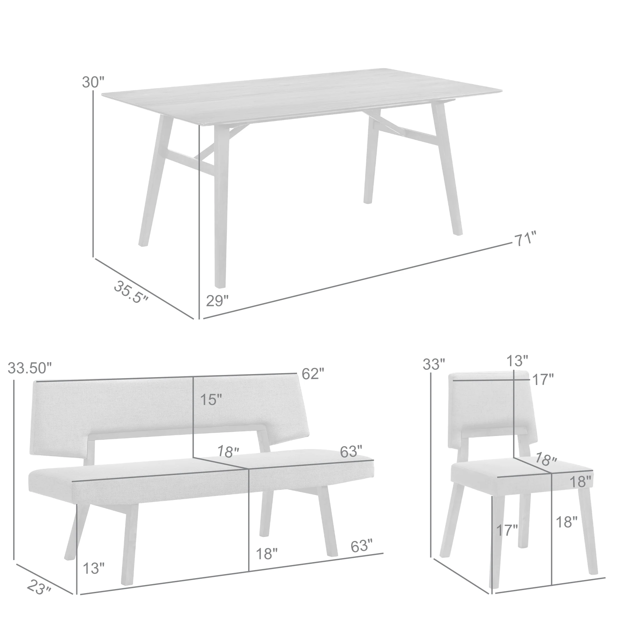 Channell 5 Piece Walnut Wood Dining Table Set with Benches in Blue Fabric By Armen Living - Image 11