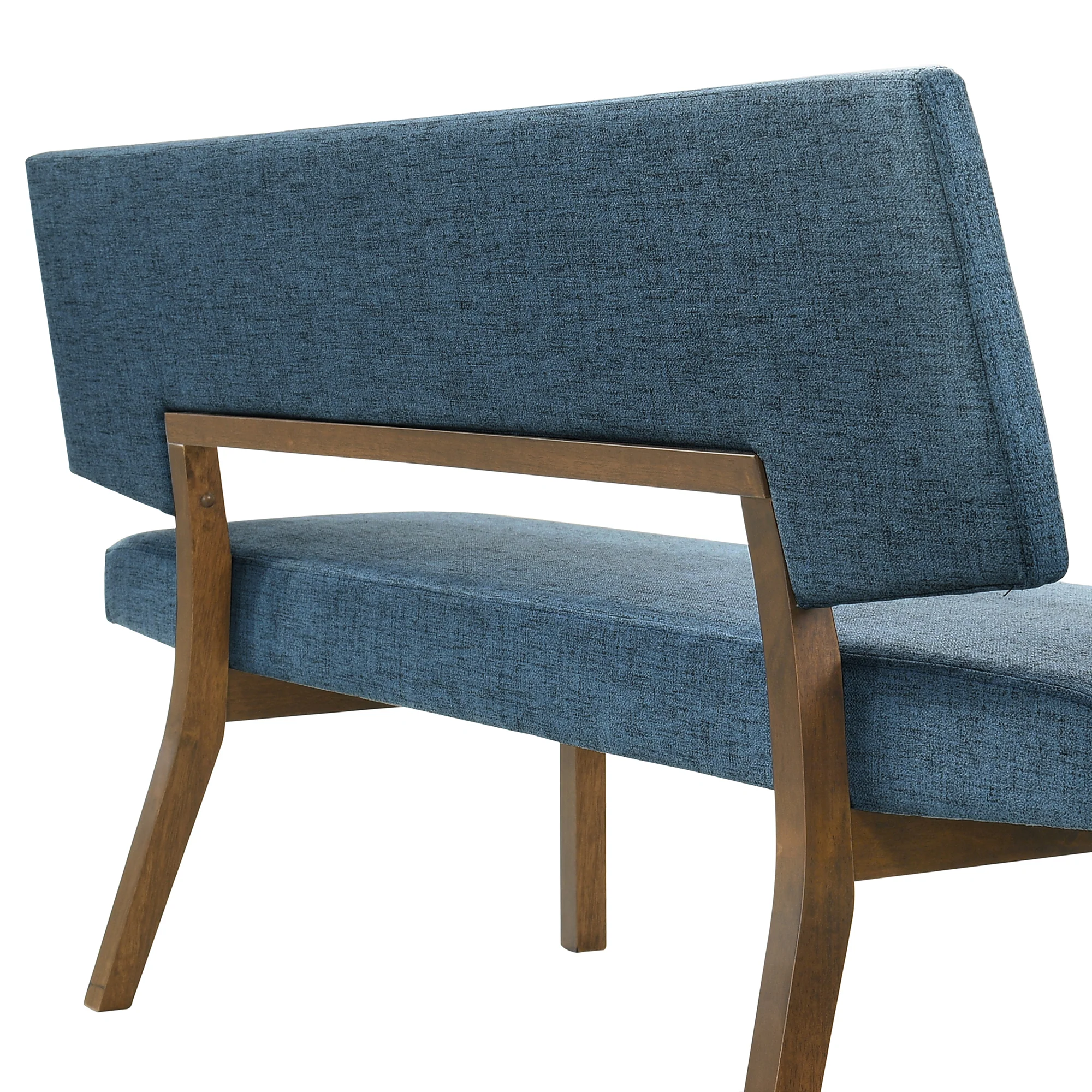 Channell 5 Piece Walnut Wood Dining Table Set with Benches in Blue Fabric By Armen Living - Image 9