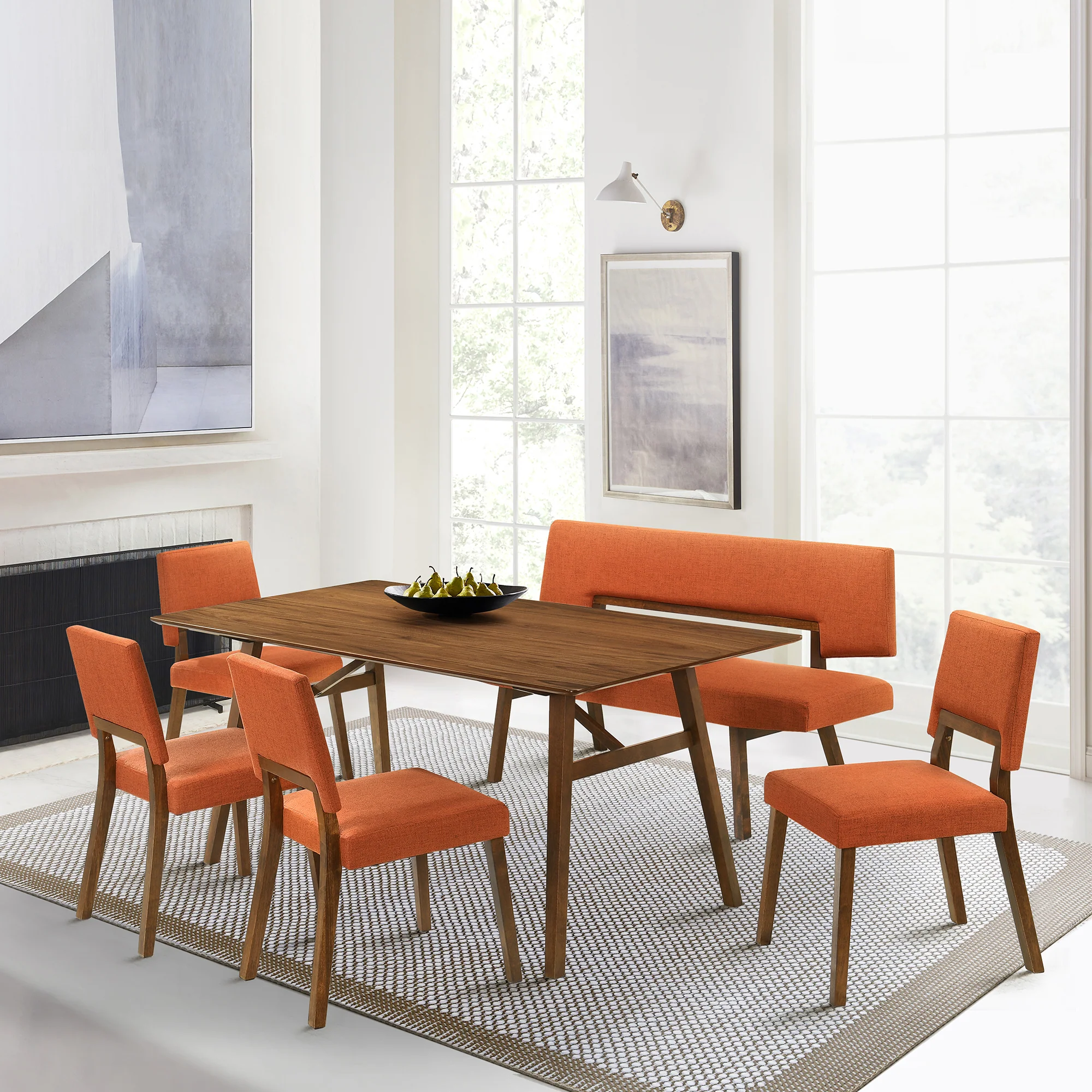 Channell Wood Dining Chair in Walnut Finish with Orange Fabric - Set of 2 By Armen Living - Image 2