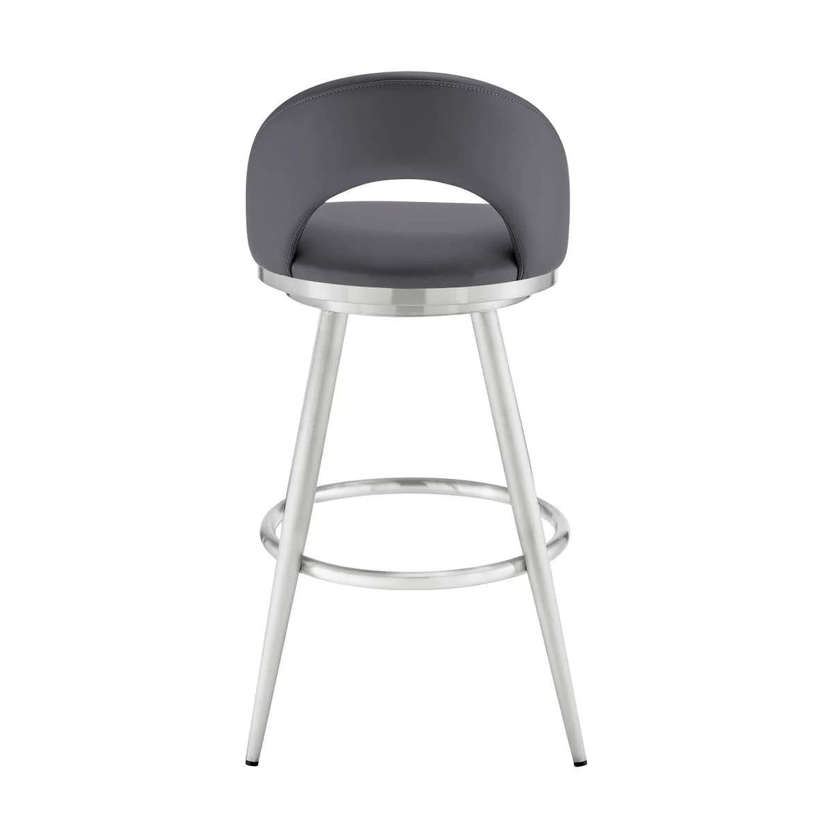 Charlotte 26" Swivel Counter Stool in Brushed Stainless Steel and Gray Faux Leather By Armen Living - Image 4