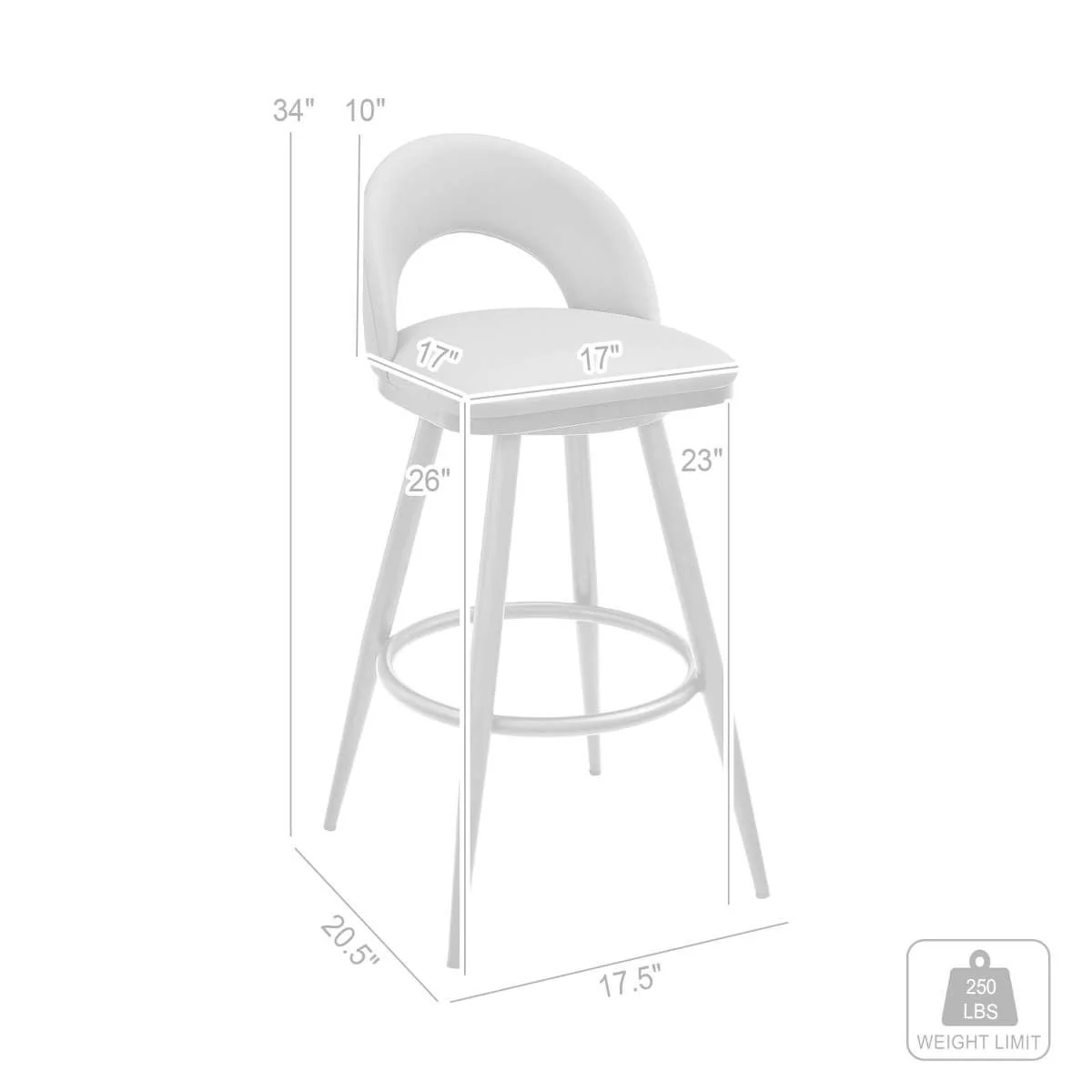 Charlotte 26" Swivel Counter Stool in Brushed Stainless Steel with White Faux Leather By Armen Living - Image 6