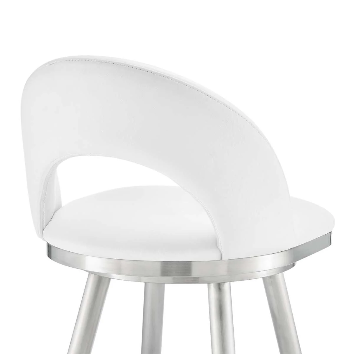 Charlotte 26" Swivel Counter Stool in Brushed Stainless Steel with White Faux Leather By Armen Living - Image 7