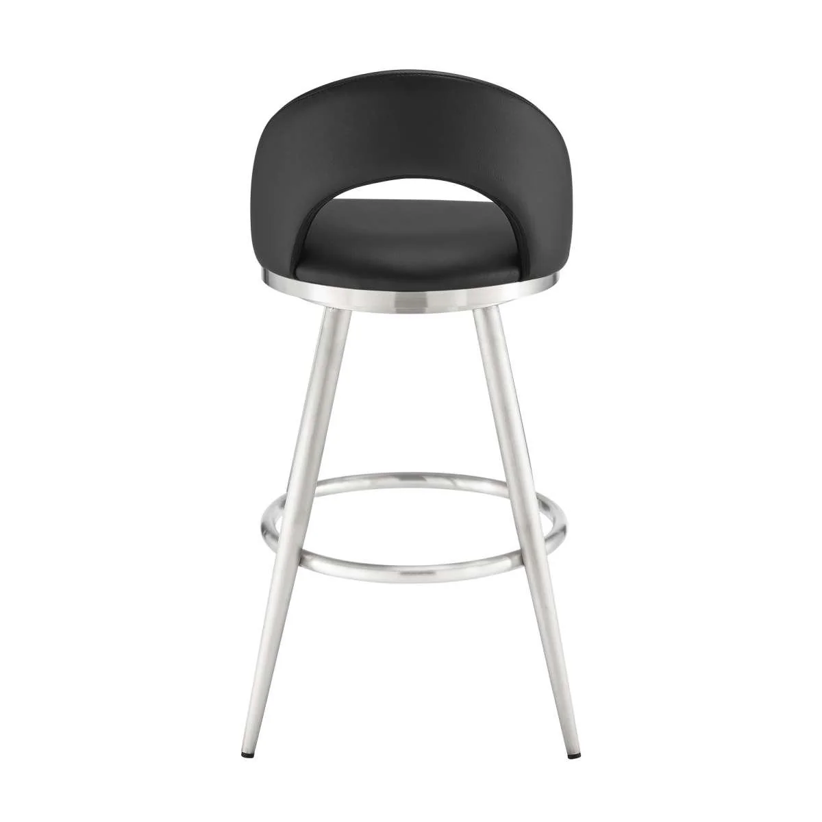 Charlotte 30" Swivel Bar Stool in Brushed Stainless Steel with Black Faux Leather By Armen Living - Image 4