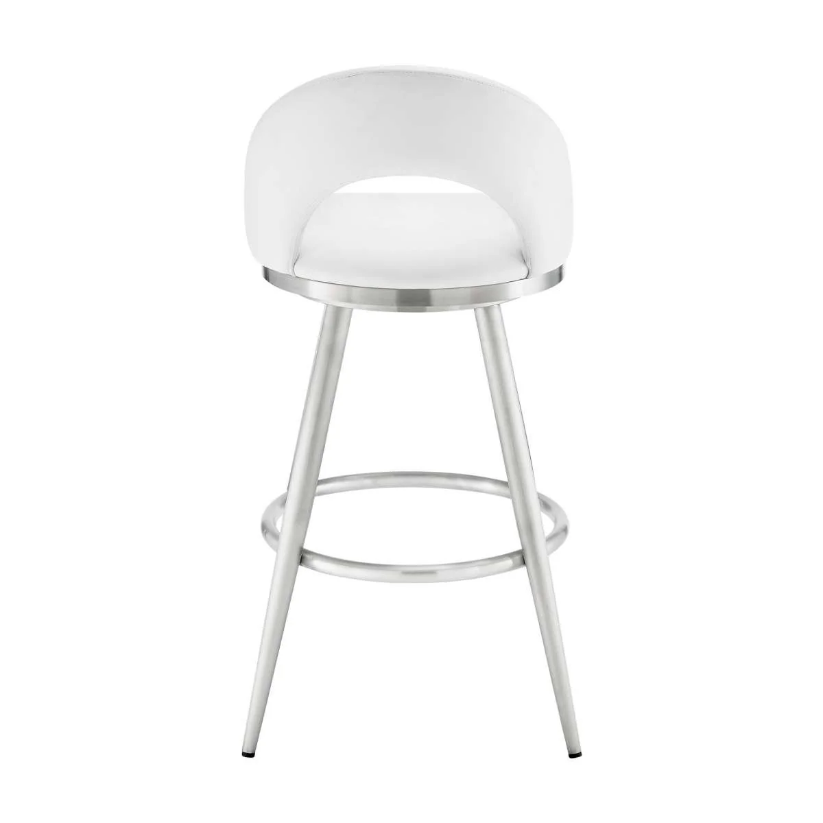 Charlotte 30" Swivel Bar Stool in Brushed Stainless Steel with White Faux Leather By Armen Living - Image 4