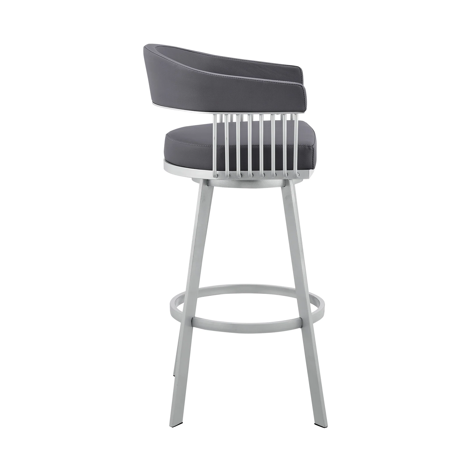 Chelsea 25" Slate Grey Faux Leather and Silver Metal Bar Stool By Armen Living - Image 4