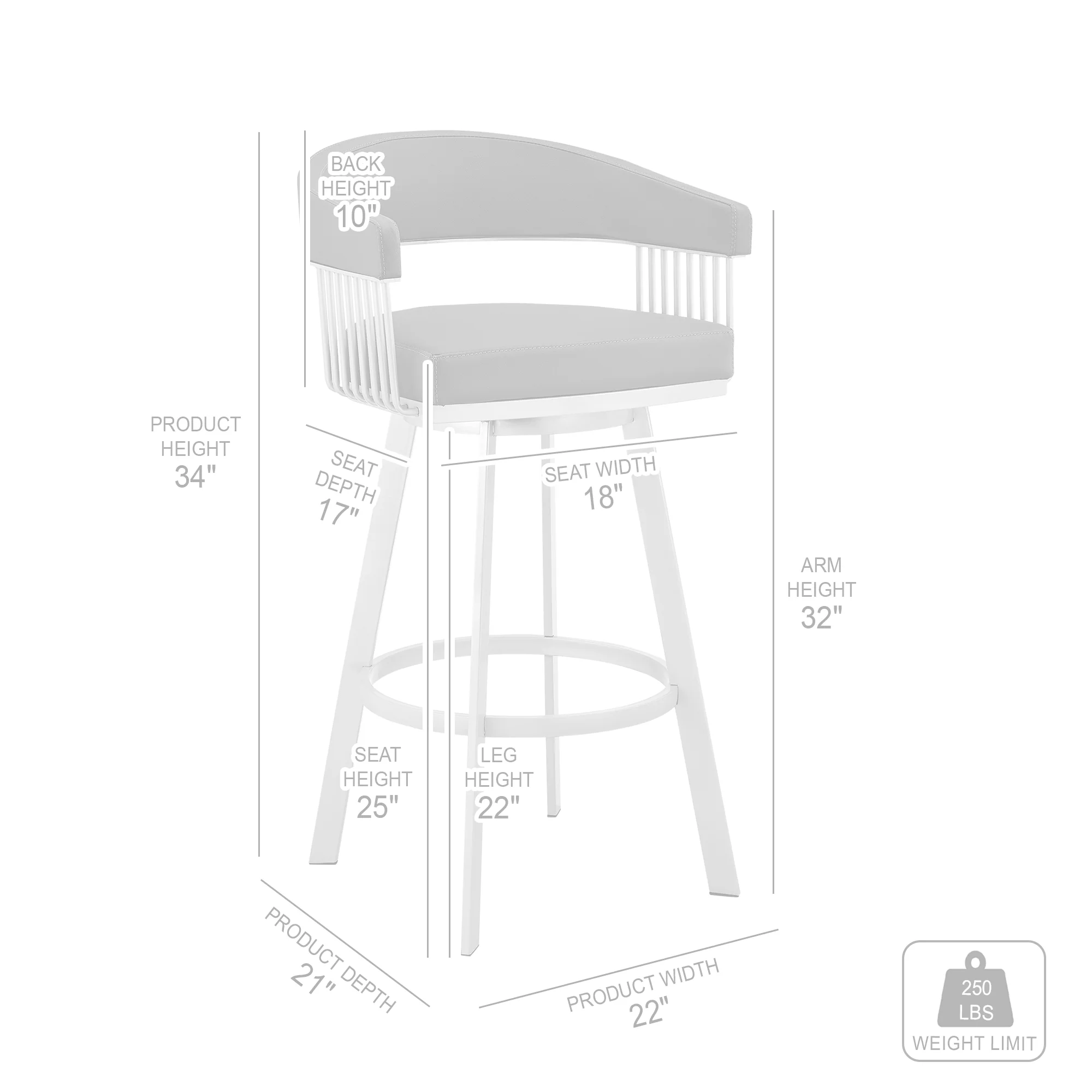 Chelsea 25" Slate Grey Faux Leather and Silver Metal Bar Stool By Armen Living - Image 9