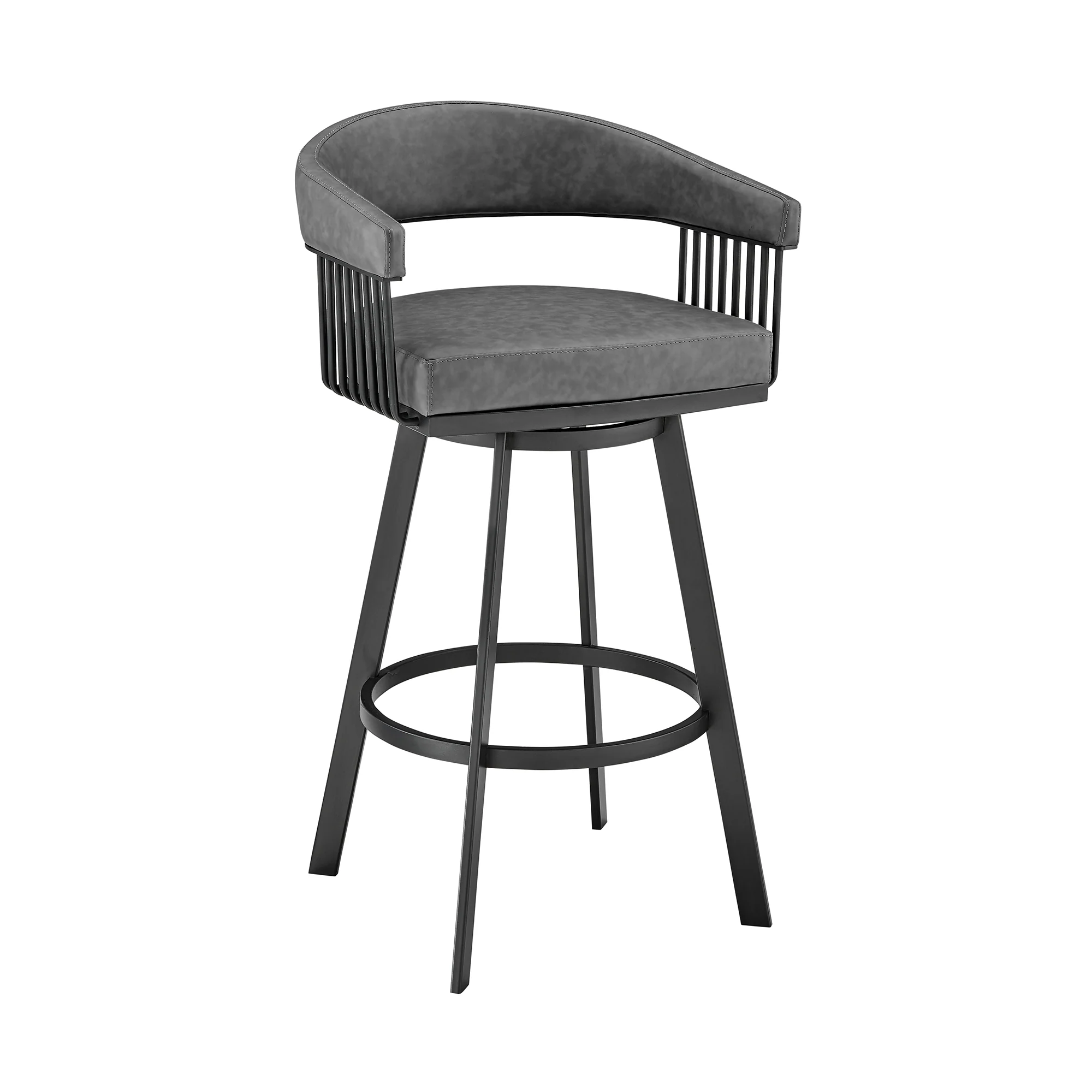 Chelsea 26" Counter Height Swivel Bar Stool in Black Finish and Gray Faux Leather By Armen Living - Image 2