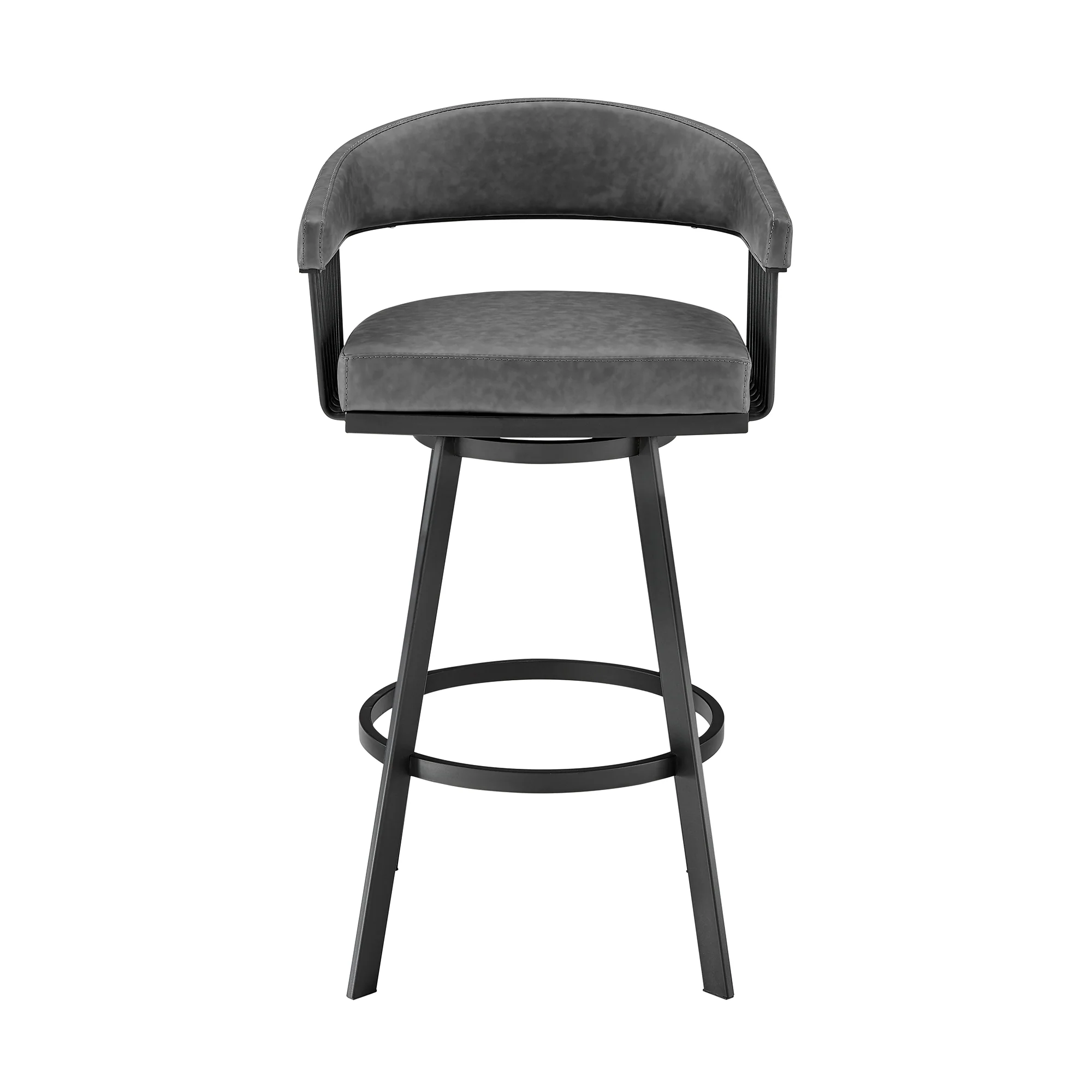 Chelsea 26" Counter Height Swivel Bar Stool in Black Finish and Gray Faux Leather By Armen Living - Image 3