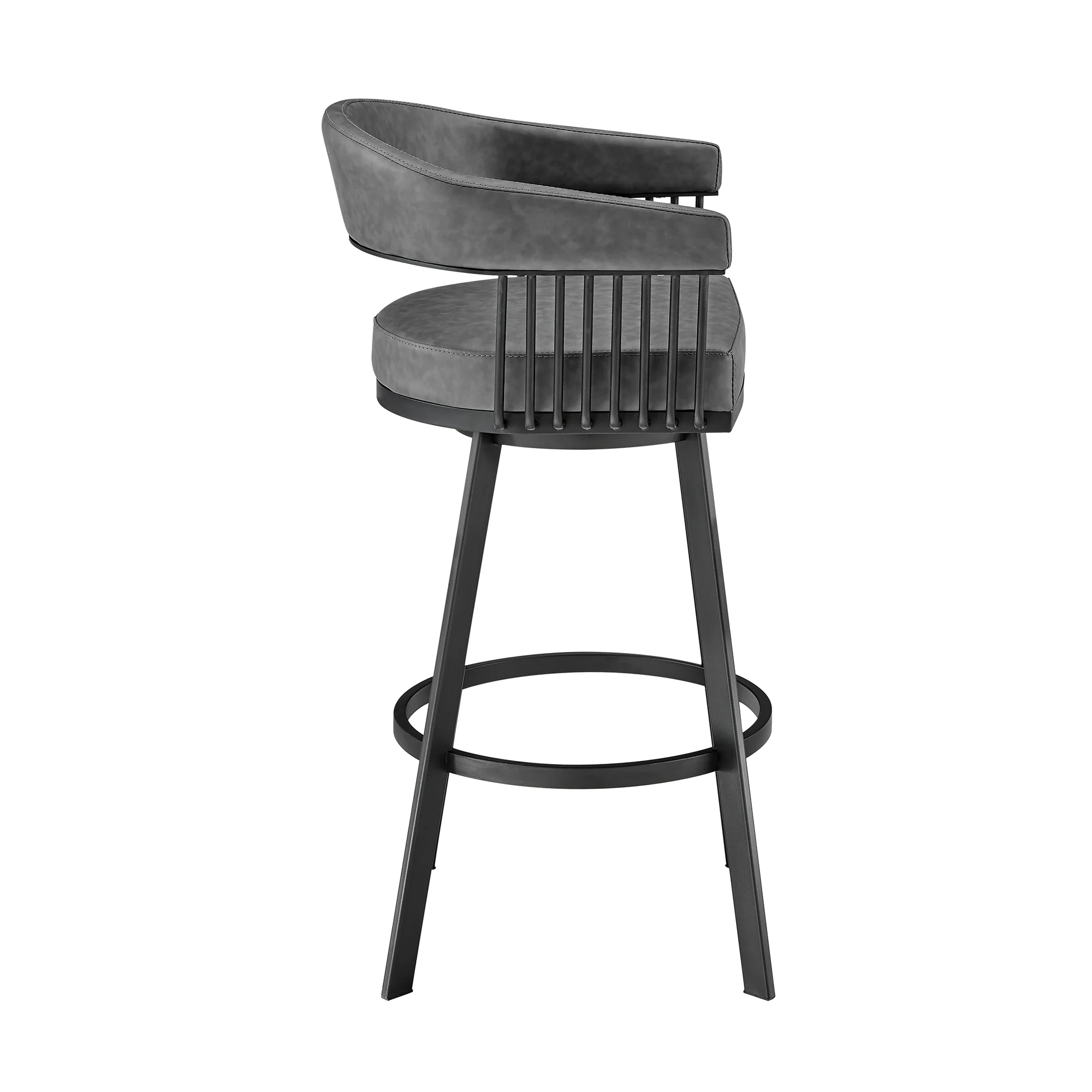 Chelsea 26" Counter Height Swivel Bar Stool in Black Finish and Gray Faux Leather By Armen Living - Image 4