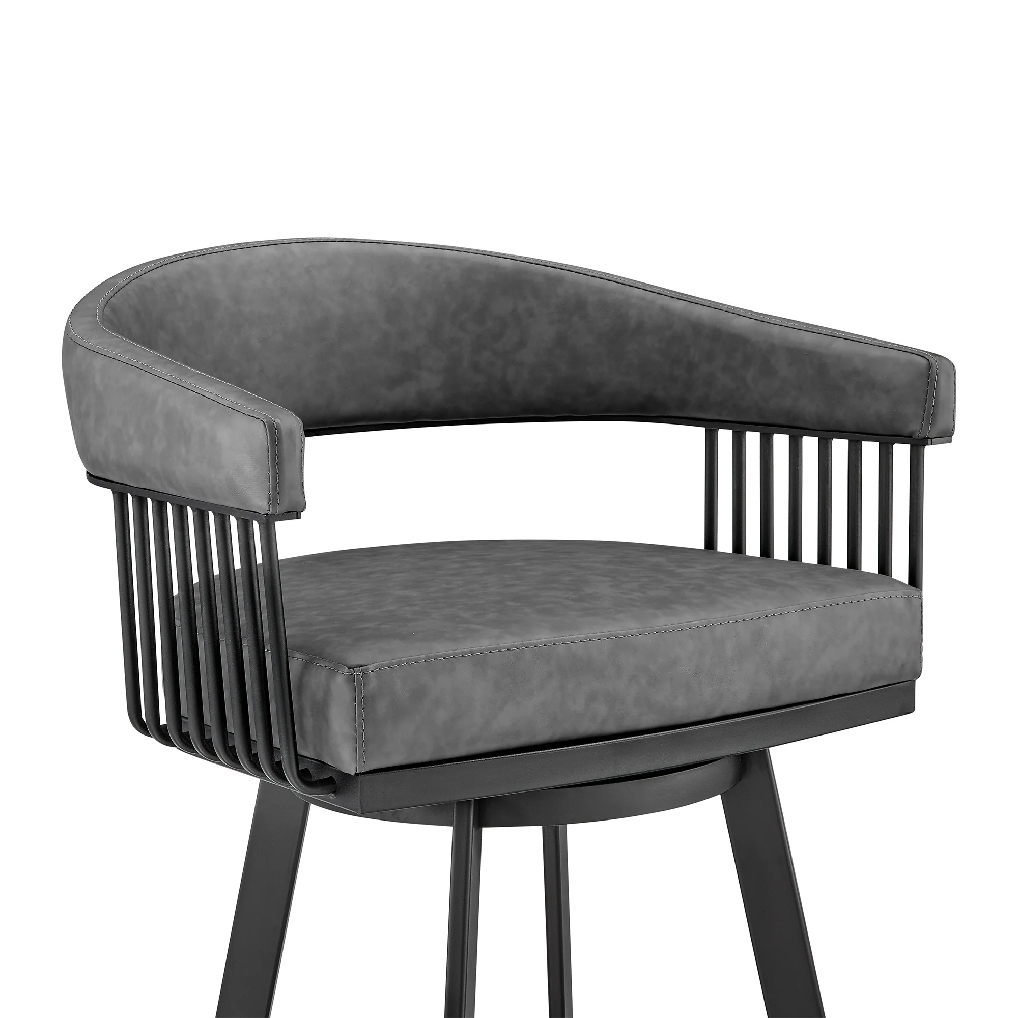 Chelsea 26" Counter Height Swivel Bar Stool in Black Finish and Gray Faux Leather By Armen Living - Image 7