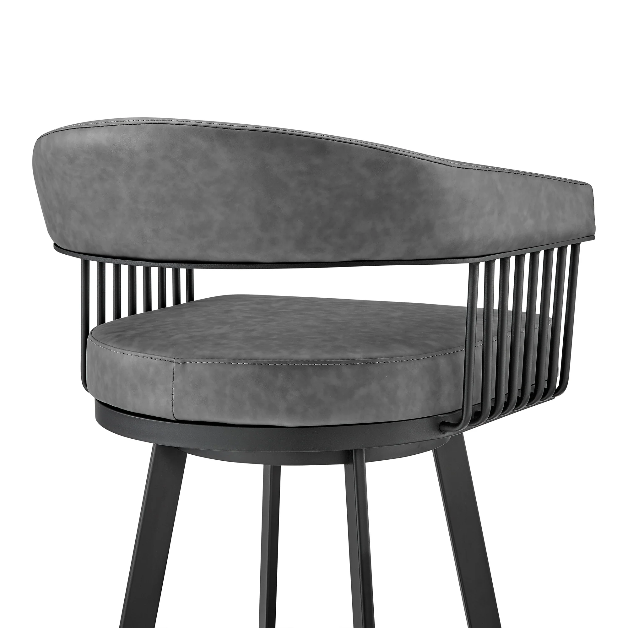 Chelsea 26" Counter Height Swivel Bar Stool in Black Finish and Gray Faux Leather By Armen Living - Image 9