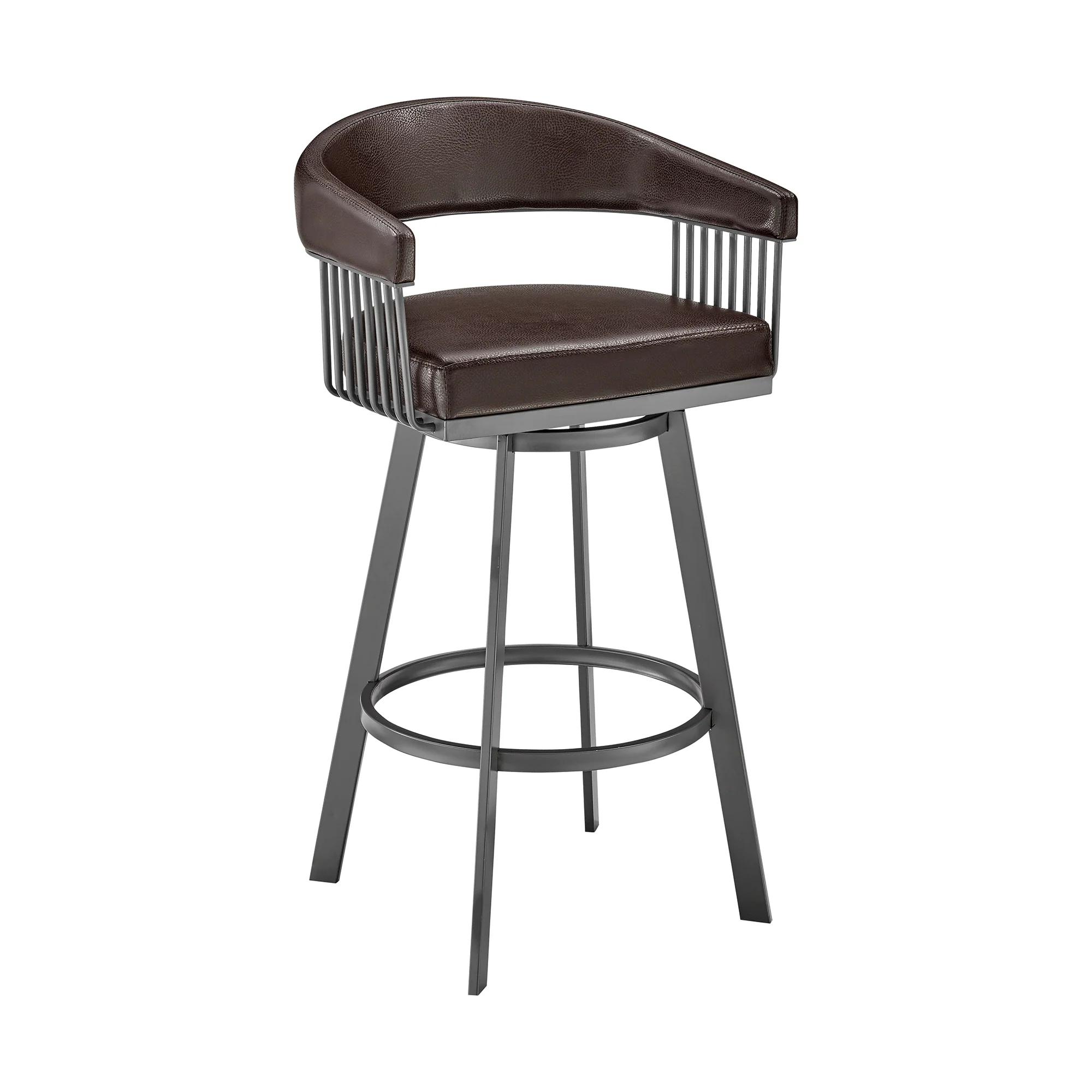 Chelsea 26" Counter Height Swivel Bar Stool in Java Brown Finish and Chocolate Faux Leather By Armen Living - Image 2