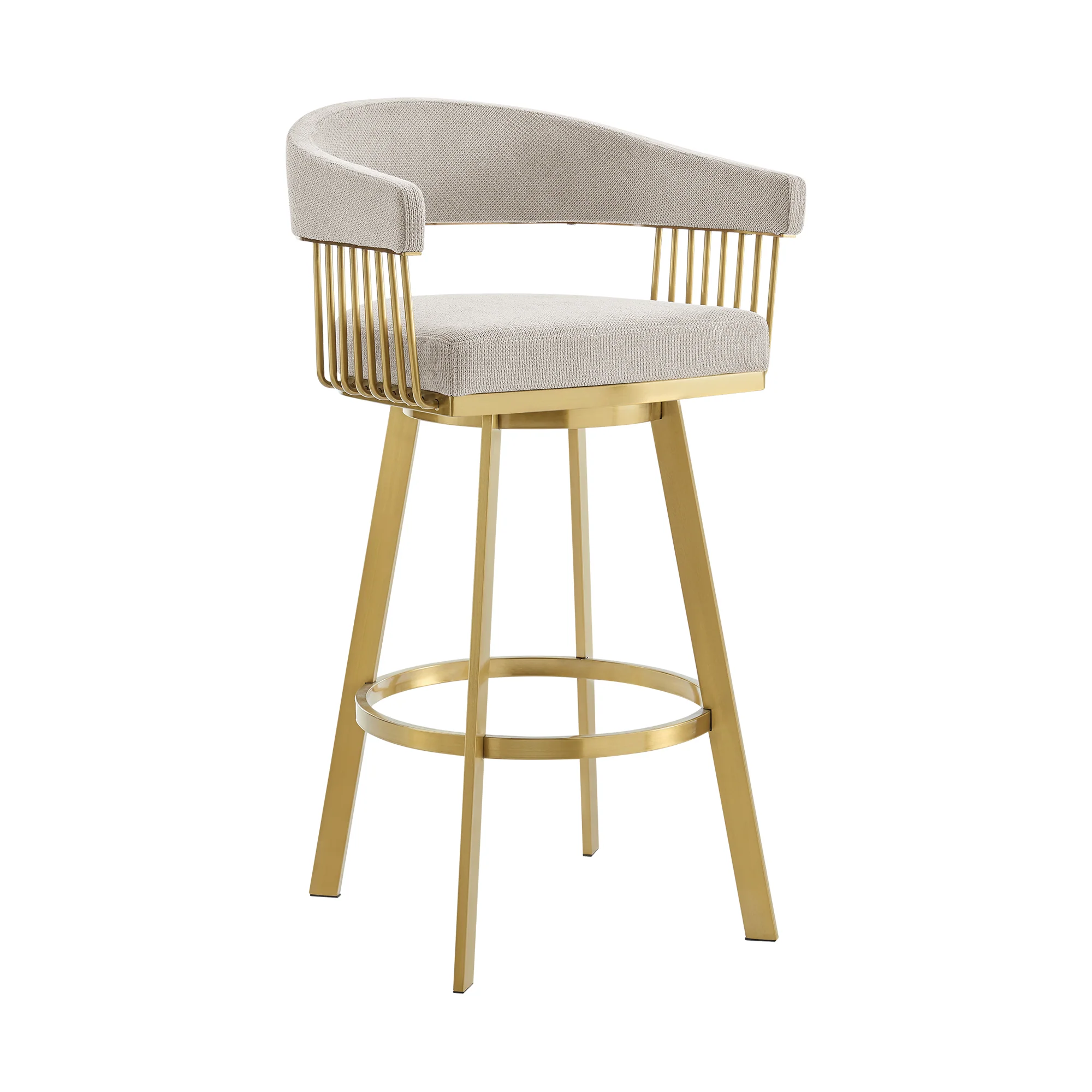Chelsea 26" Swivel Counter Stool with Gold Brushed Stainless Steel and Taupe Fabric By Armen Living - Image 2