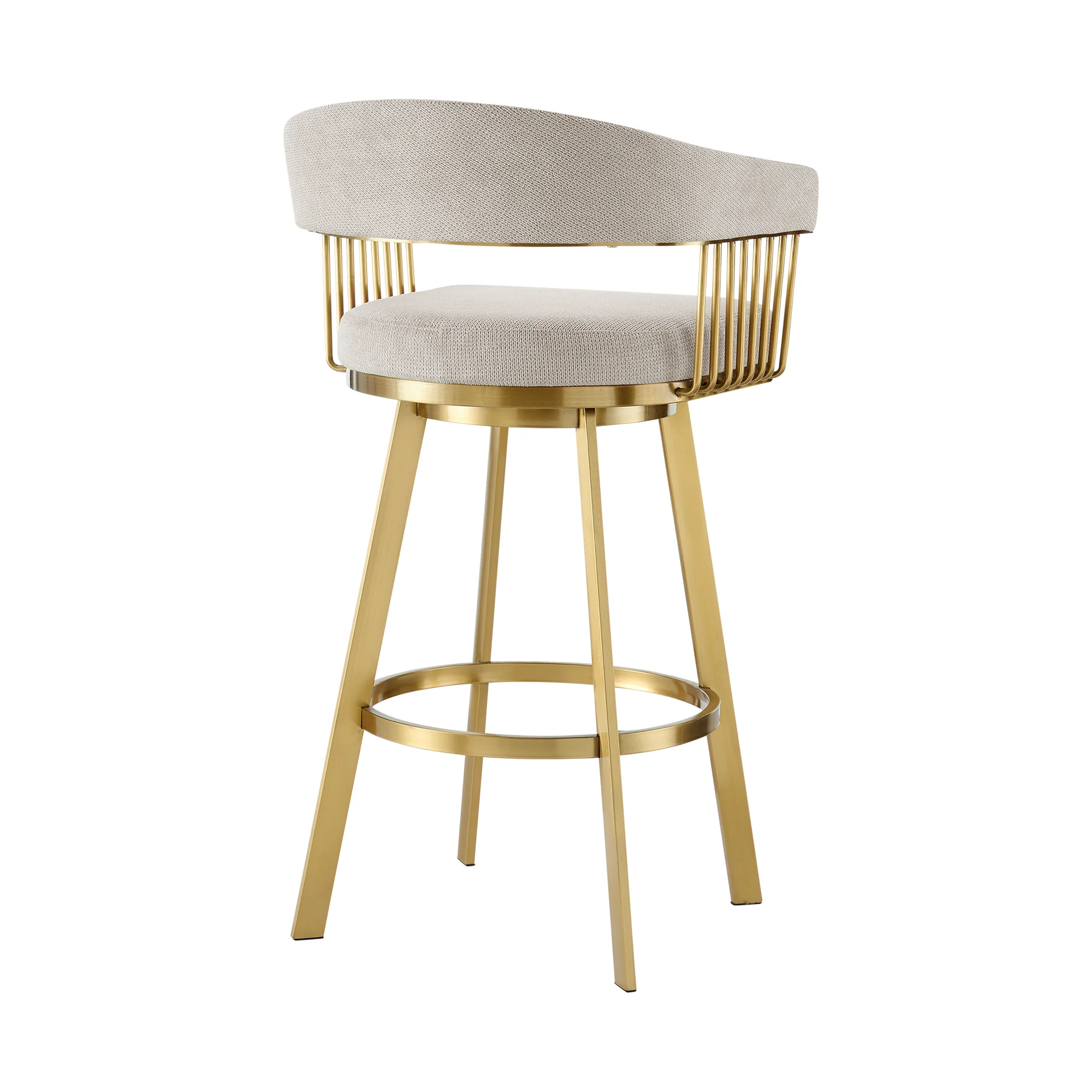 Chelsea 26" Swivel Counter Stool with Gold Brushed Stainless Steel and Taupe Fabric By Armen Living - Image 4