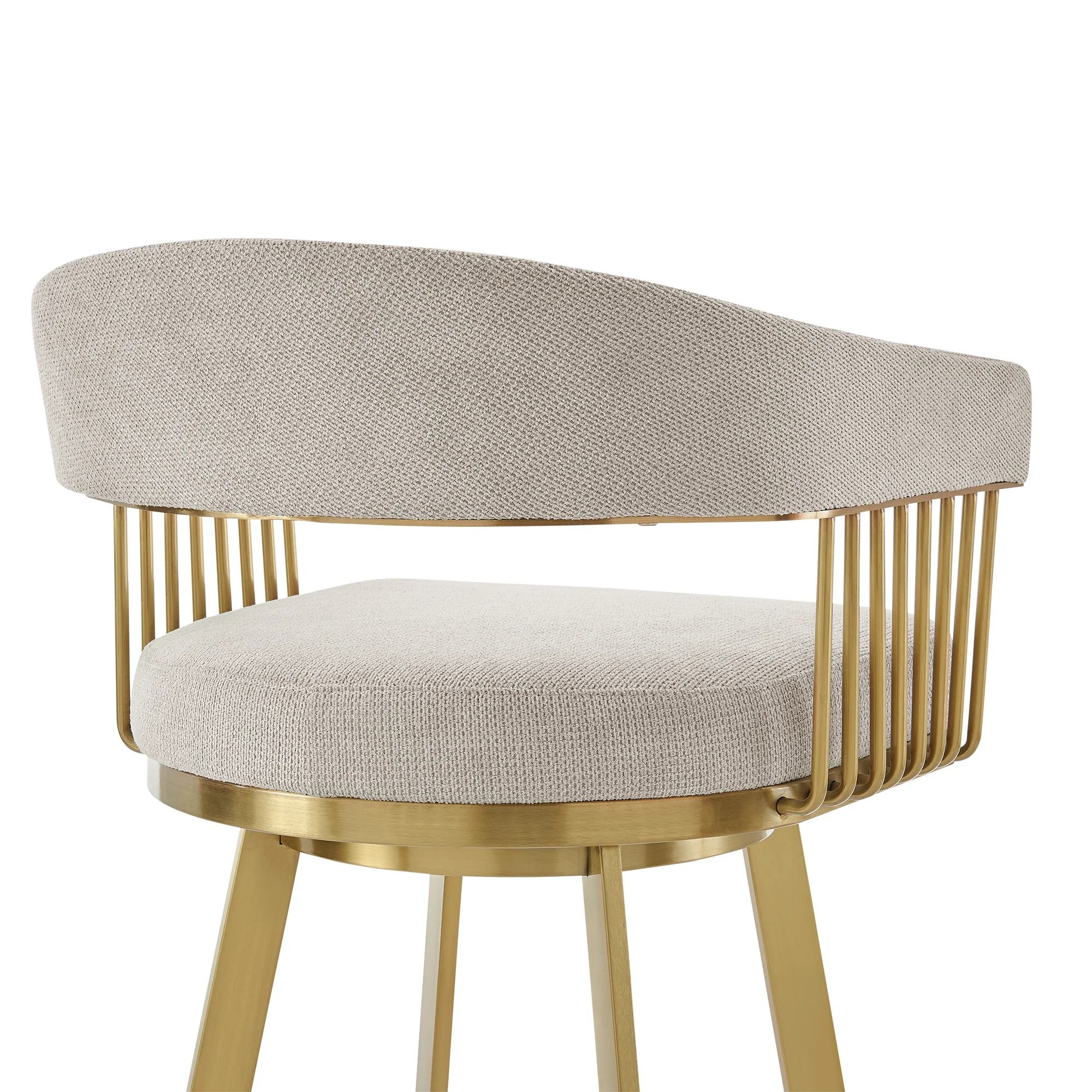Chelsea 26" Swivel Counter Stool with Gold Brushed Stainless Steel and Taupe Fabric By Armen Living - Image 6