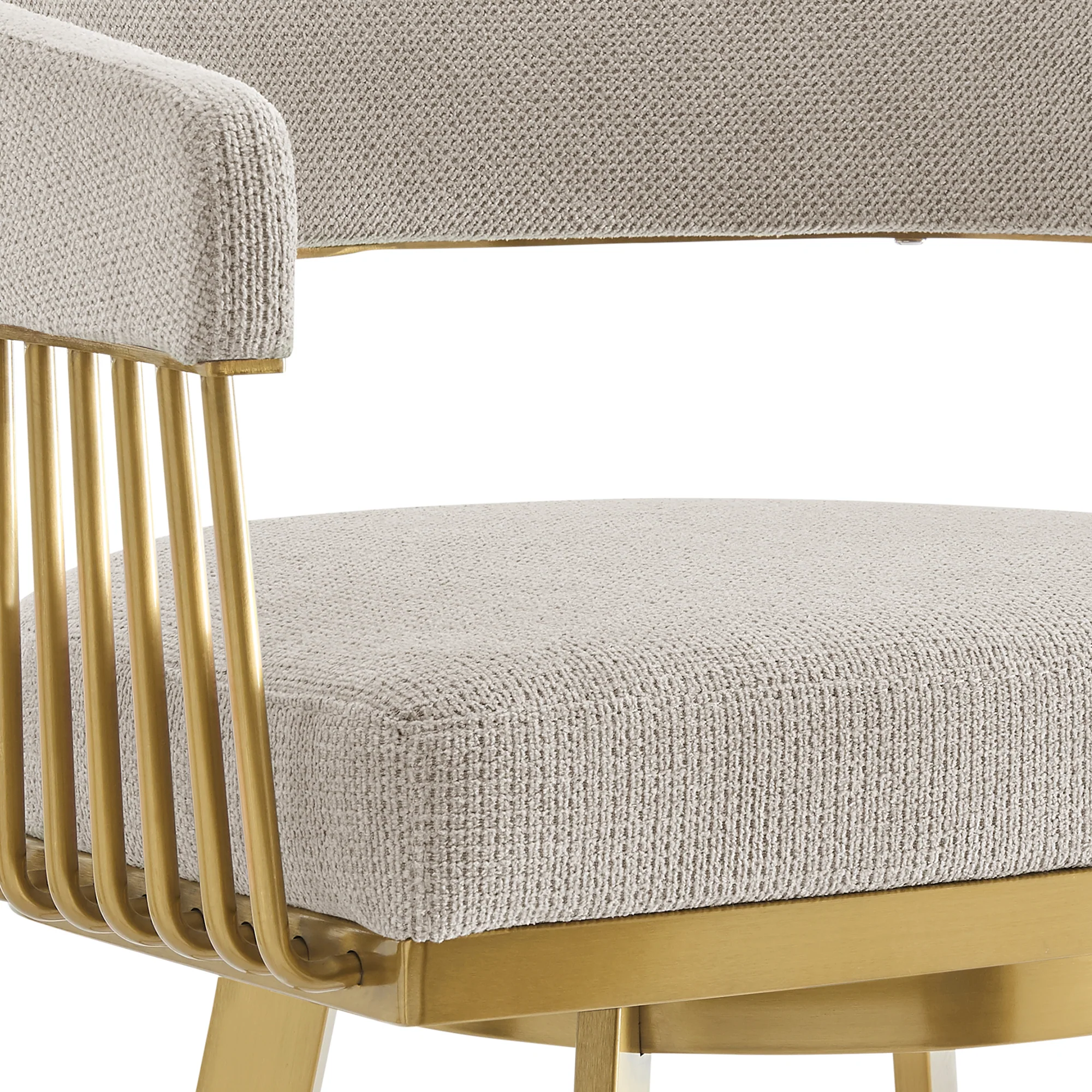 Chelsea 26" Swivel Counter Stool with Gold Brushed Stainless Steel and Taupe Fabric By Armen Living - Image 7