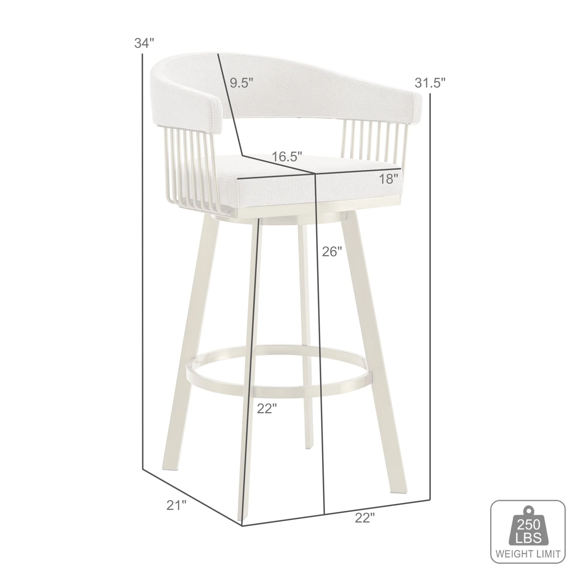 Chelsea 26" Swivel Counter Stool with Gold Brushed Stainless Steel and Taupe Fabric By Armen Living - Image 9