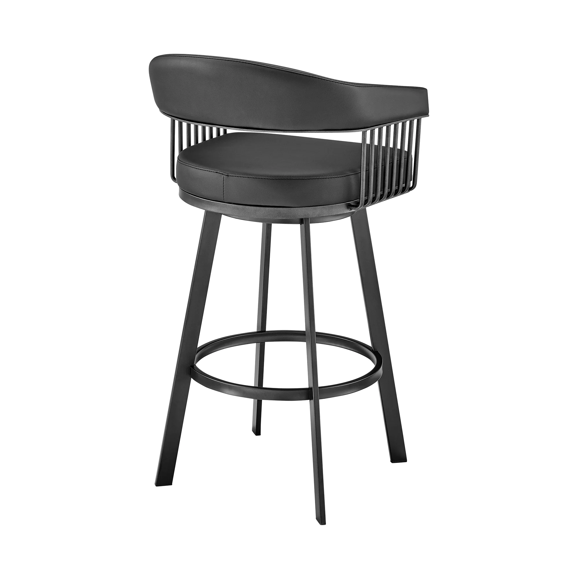 Chelsea 30" Bar Height Swivel Bar Stool in Black Finish and Black Faux Leather By Armen Living - Image 5