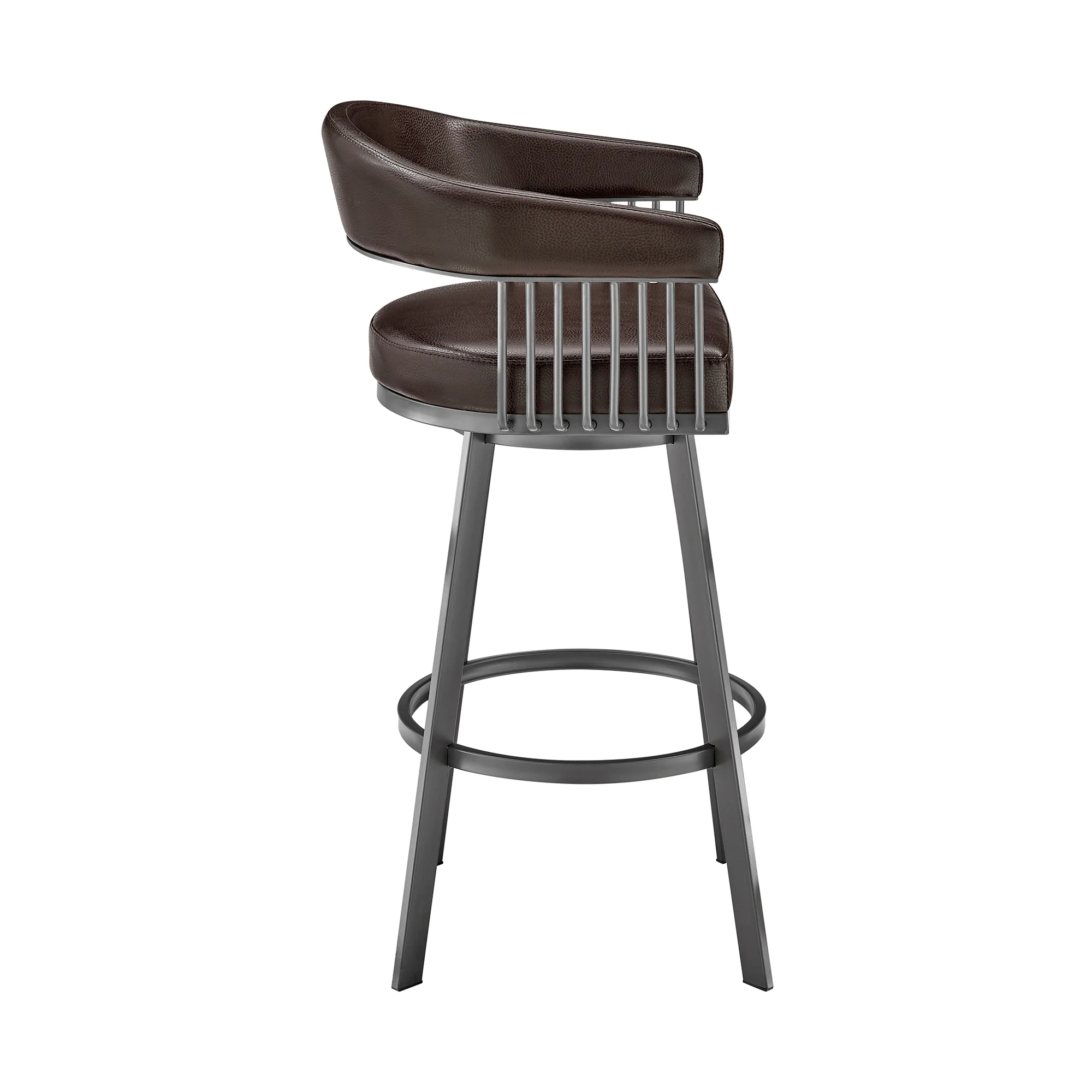 Chelsea 30" Bar Height Swivel Bar Stool in Java Brown Finish and Chocolate Faux Leather By Armen Living - Image 4
