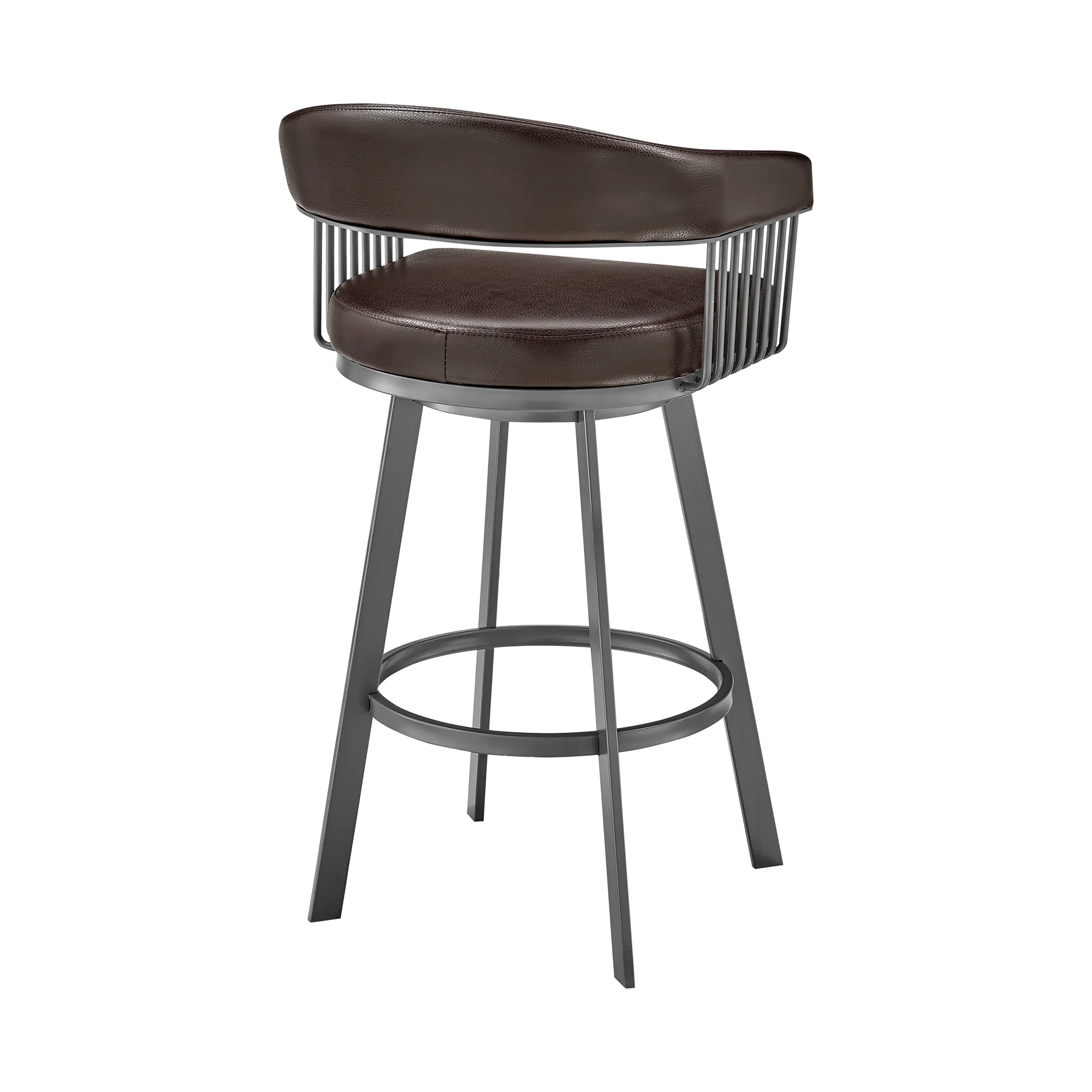 Chelsea 30" Bar Height Swivel Bar Stool in Java Brown Finish and Chocolate Faux Leather By Armen Living - Image 5