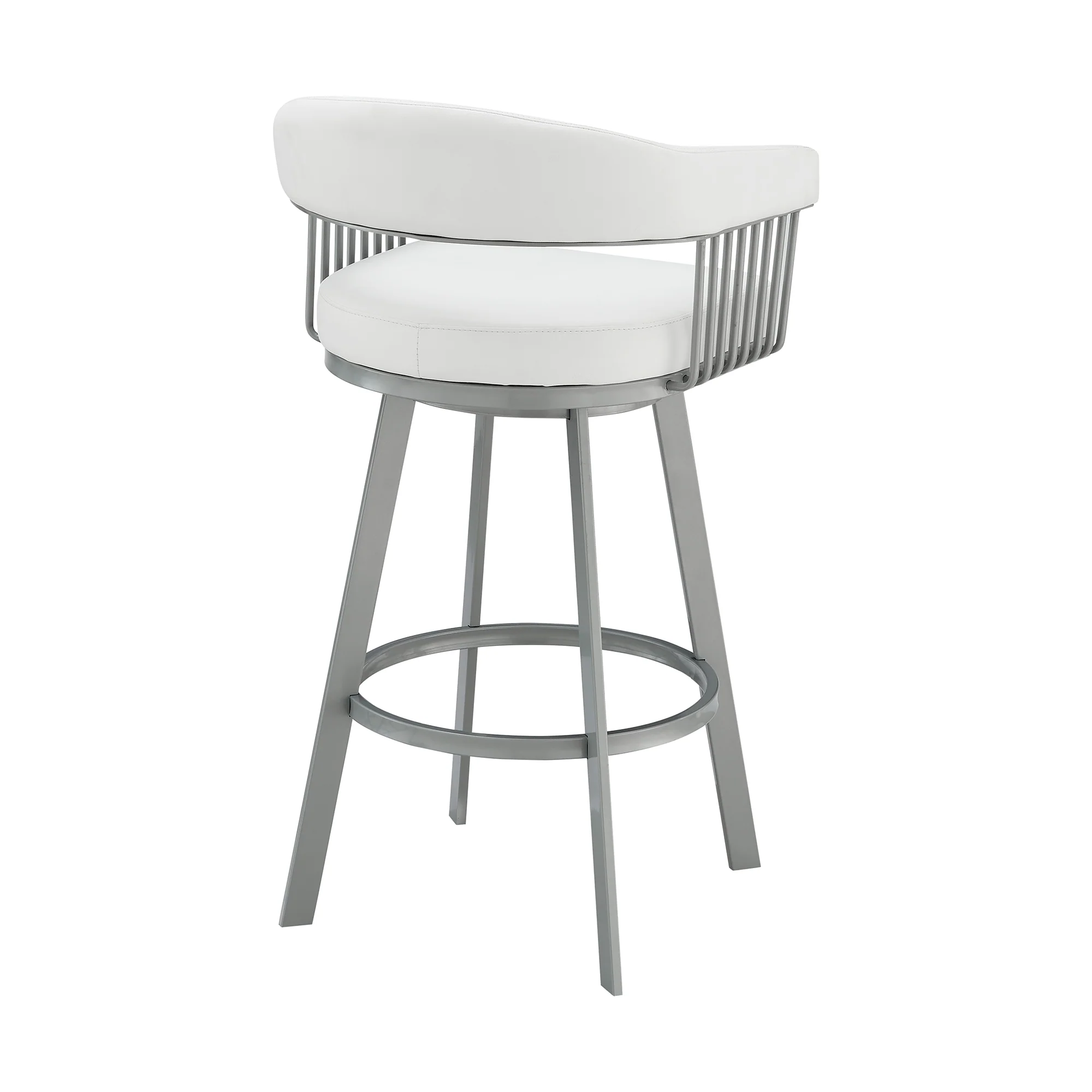 Chelsea 30" Bar Height Swivel Bar Stool in Silver finish and White Faux Leather By Armen Living - Image 5