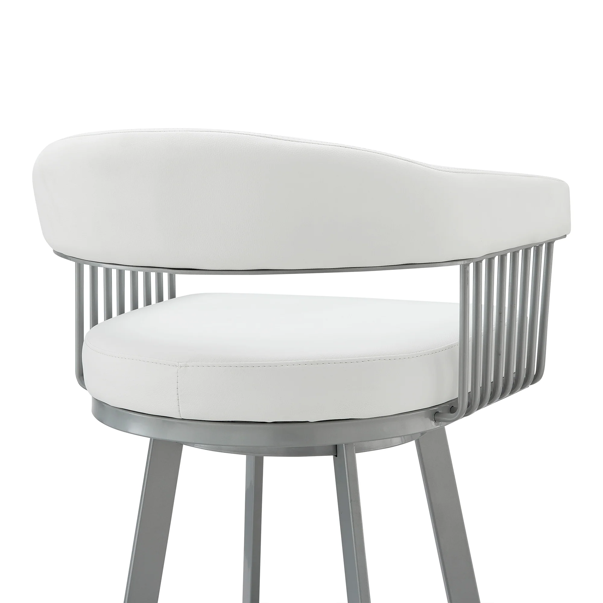 Chelsea 30" Bar Height Swivel Bar Stool in Silver finish and White Faux Leather By Armen Living - Image 9