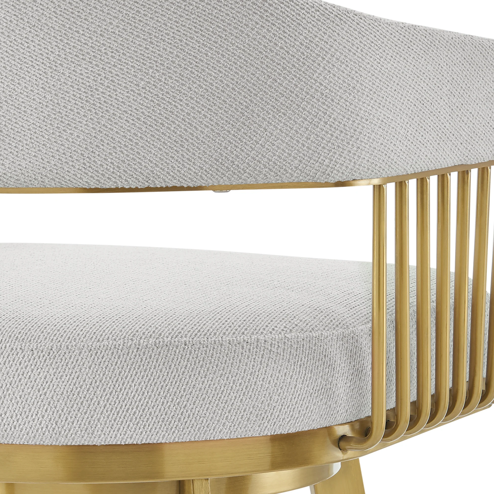 Chelsea 30" Swivel Bar Stool with Gold Brushed Stainless Steel and Silver Fabric By Armen Living - Image 10