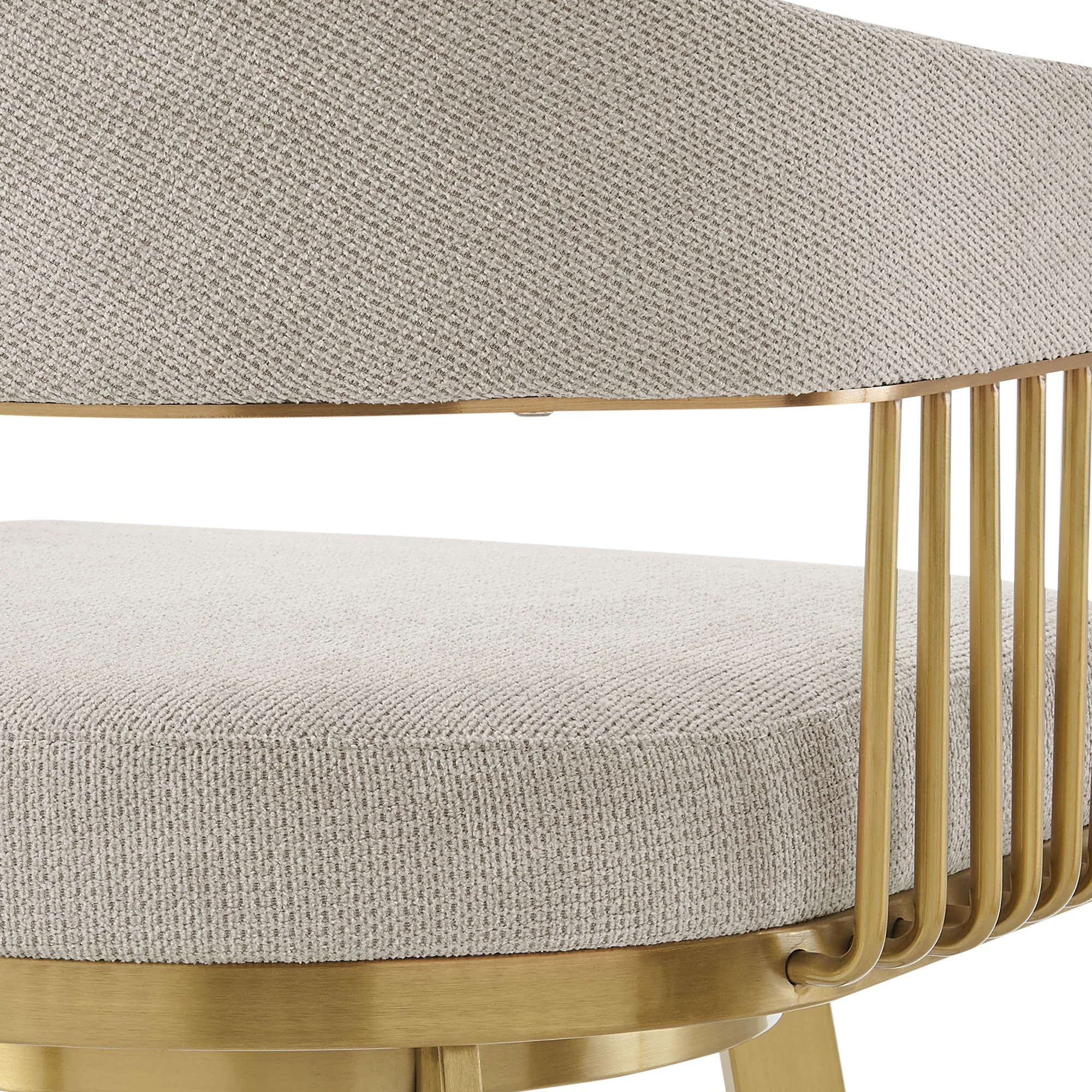 Chelsea 30" Swivel Bar Stool with Gold Brushed Stainless Steel and Taupe Fabric By Armen Living - Image 10