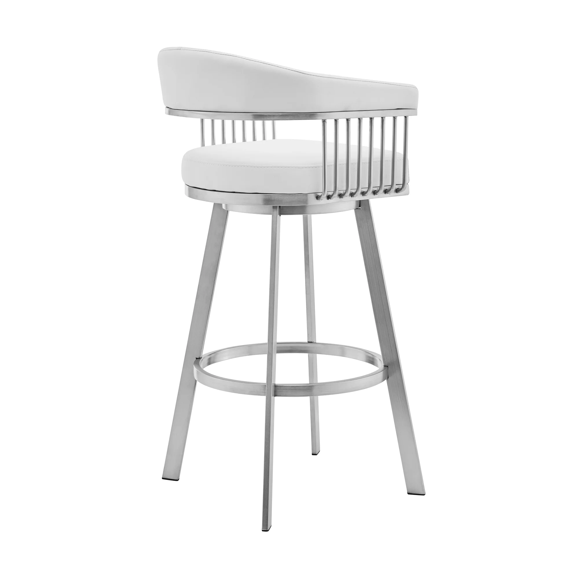 Chelsea 30" White Faux Leather and Brushed Stainless Steel Swivel Bar Stool By Armen Living - Image 4