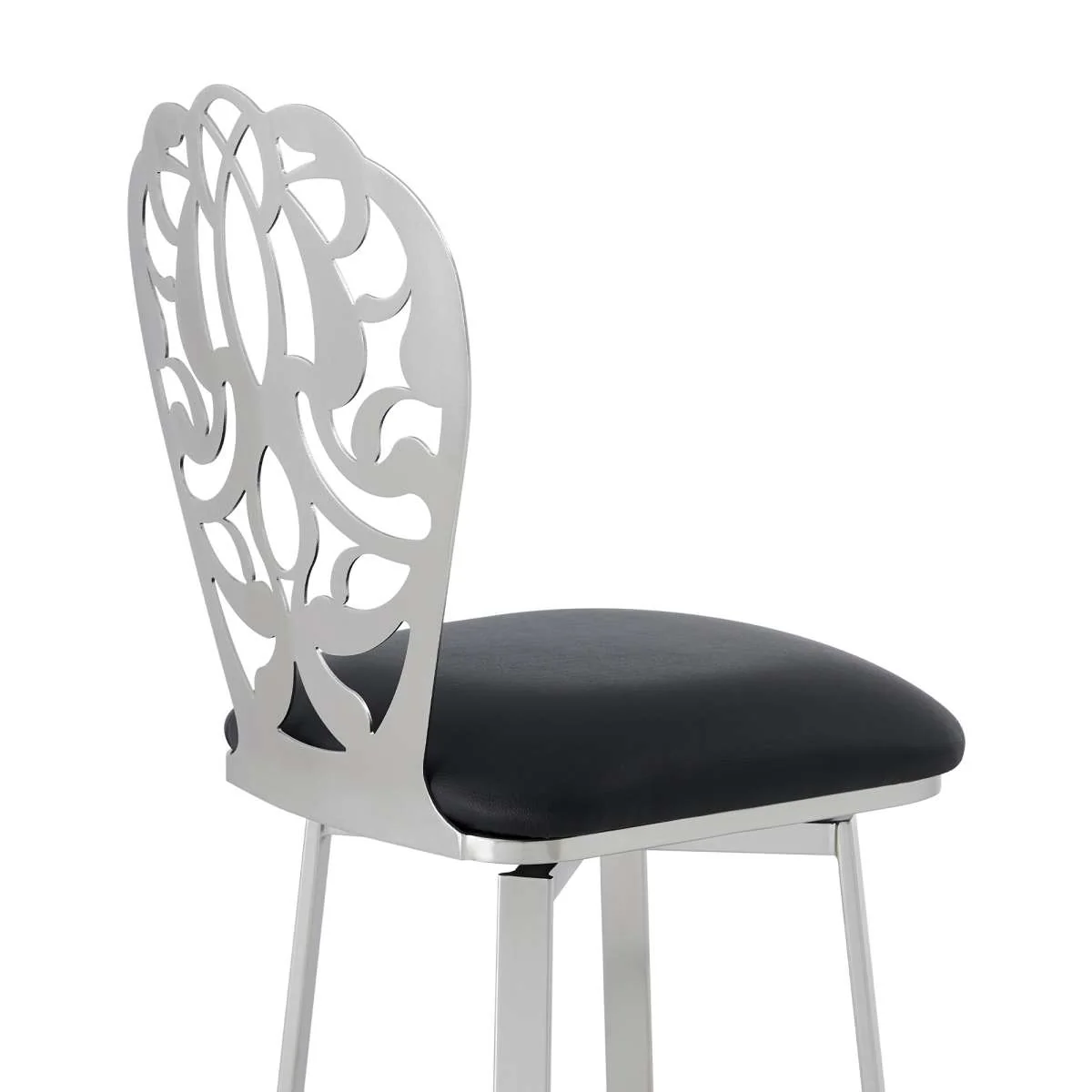 Cherie Contemporary 26" Counter Height Barstool in Brushed Stainless Steel Finish and Black Faux Leather By Armen Living - Image 3