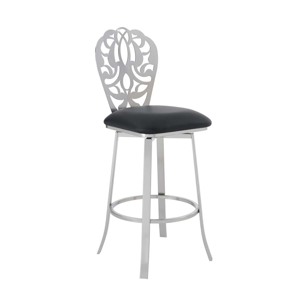 Cherie Contemporary 26" Counter Height Barstool in Brushed Stainless Steel Finish and Black Faux Leather By Armen Living - Image 5