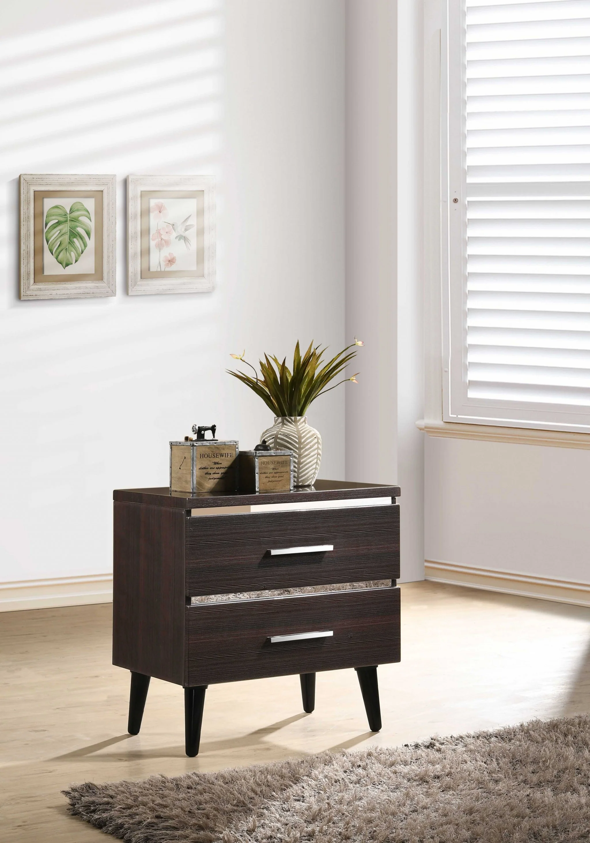 Cherry High Gloss Wood Veneer Paper Nightstand By Homeroots